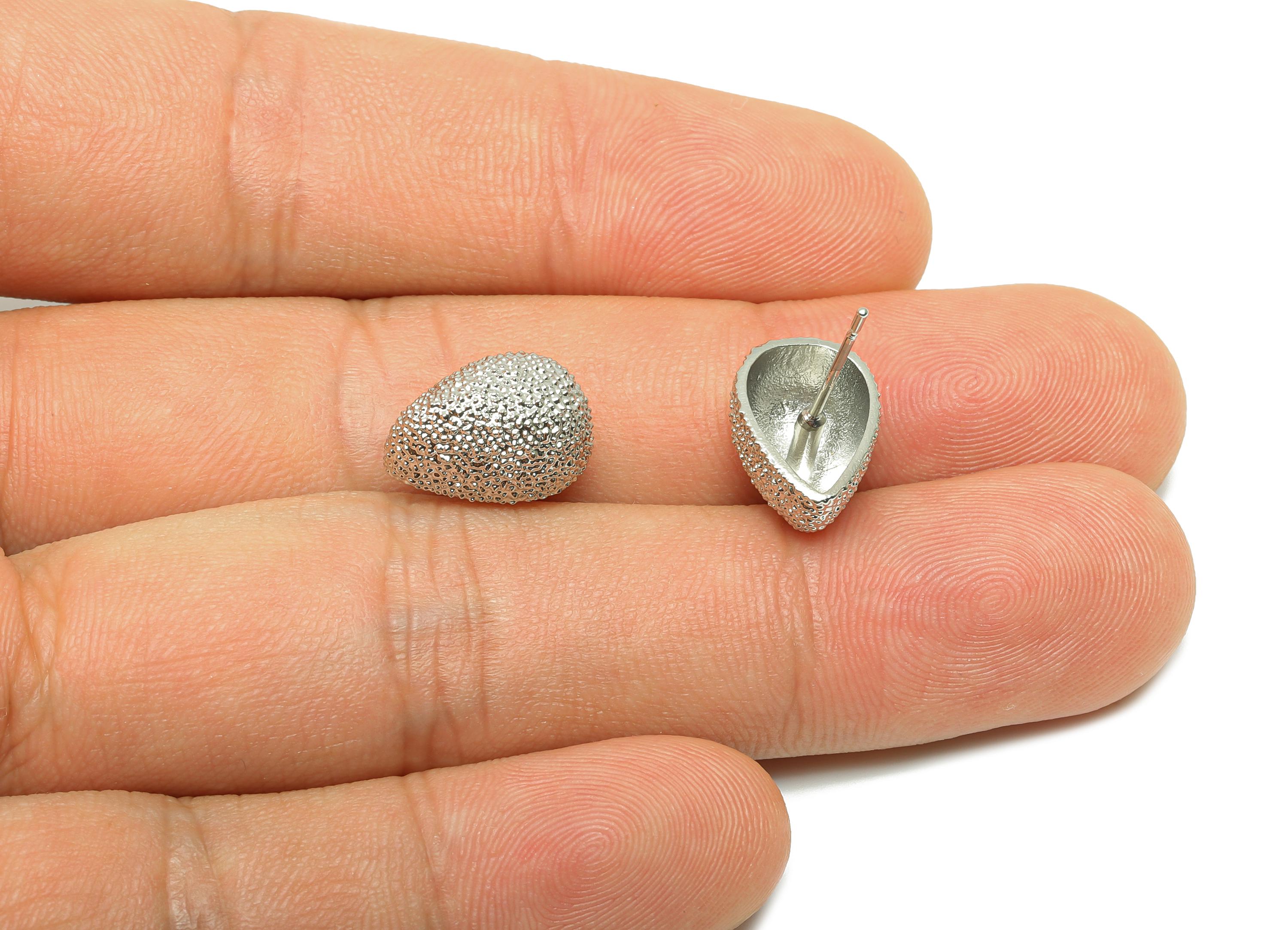 Textured Drop Earring Stud - For Woman's Earring Post - Brass Drop Earring for Party - 18K Real White Gold Plating - 17x13.33x8.2mm- RGP8248 - DOMEDBAZAAR