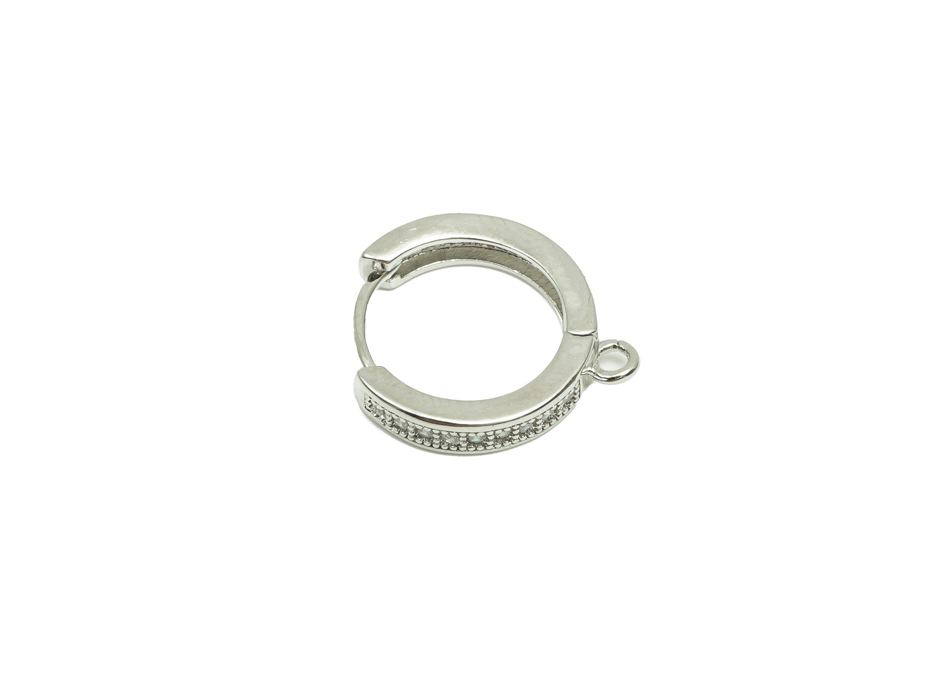 Zircon Round Huggie Earring - For lady's Earring - Brass for Party Hoop Earring - 18K Real White Gold Plated - 17.34x14.9x3.14mm - RGP8247 - DOMEDBAZAAR