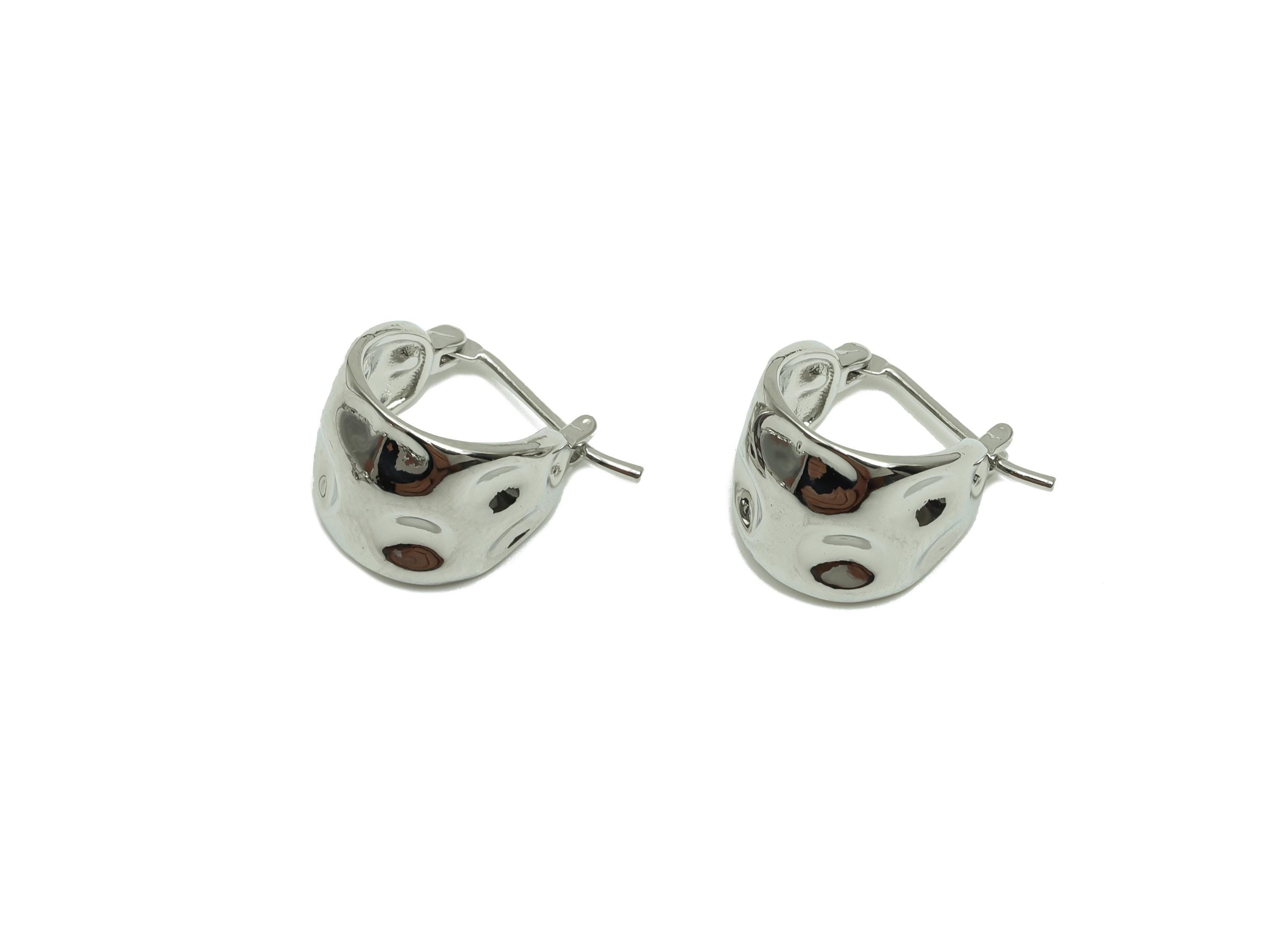 Hammered Hinged Earring - For Women's Huggie Earring - Brass Daily Wear Hoop Ear - 18K Real White Gold Plated - 8.6x4.285x1.82mm - RGP8250 - DOMEDBAZAAR