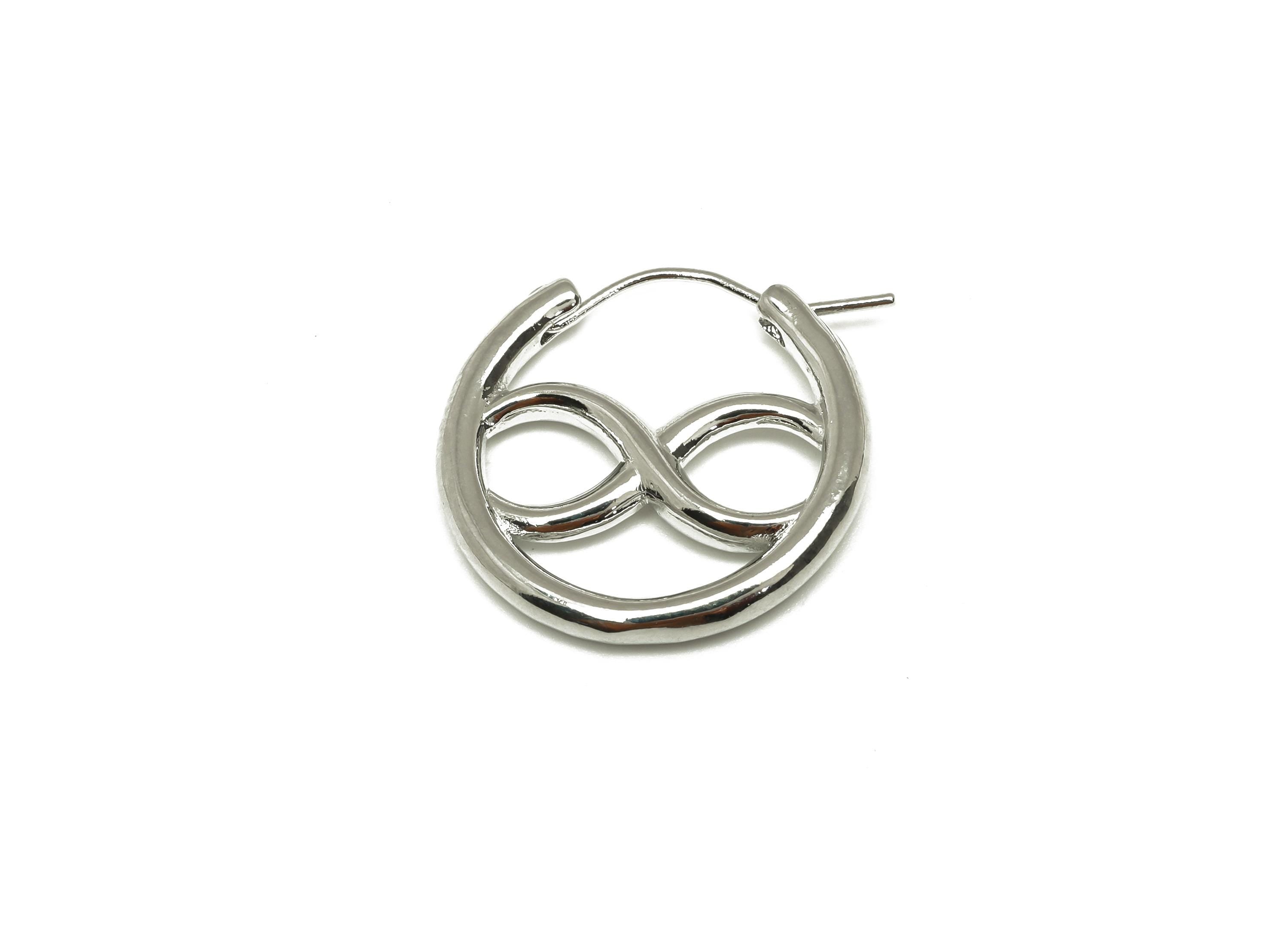 Brass Infinity Hoop Earring - Round White Huggie Hoop Ear - Infinity Hoop Earring Clasp - 18K Real White Gold Plating - 22x21x3.5mm- RGP7608 - DOMEDBAZAAR