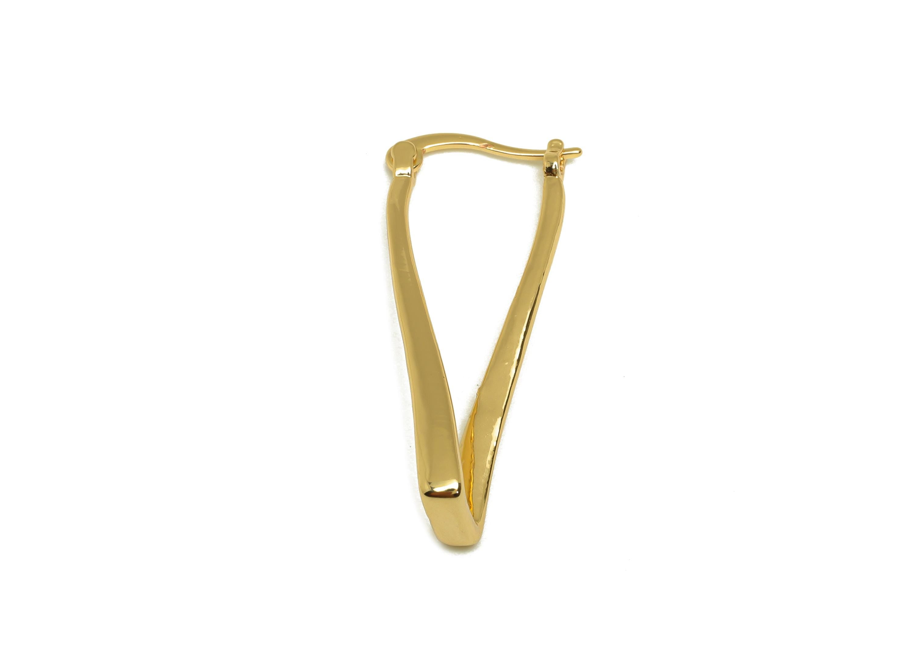 Brass Rectangle Hoop Earring - Gold U Huggie Hoop Earring - Rectangle U Hoop Earring Clasp - 18K Real Gold Plated - 38.3x14.1x4.2mm- RGP7610 - DOMEDBAZAAR