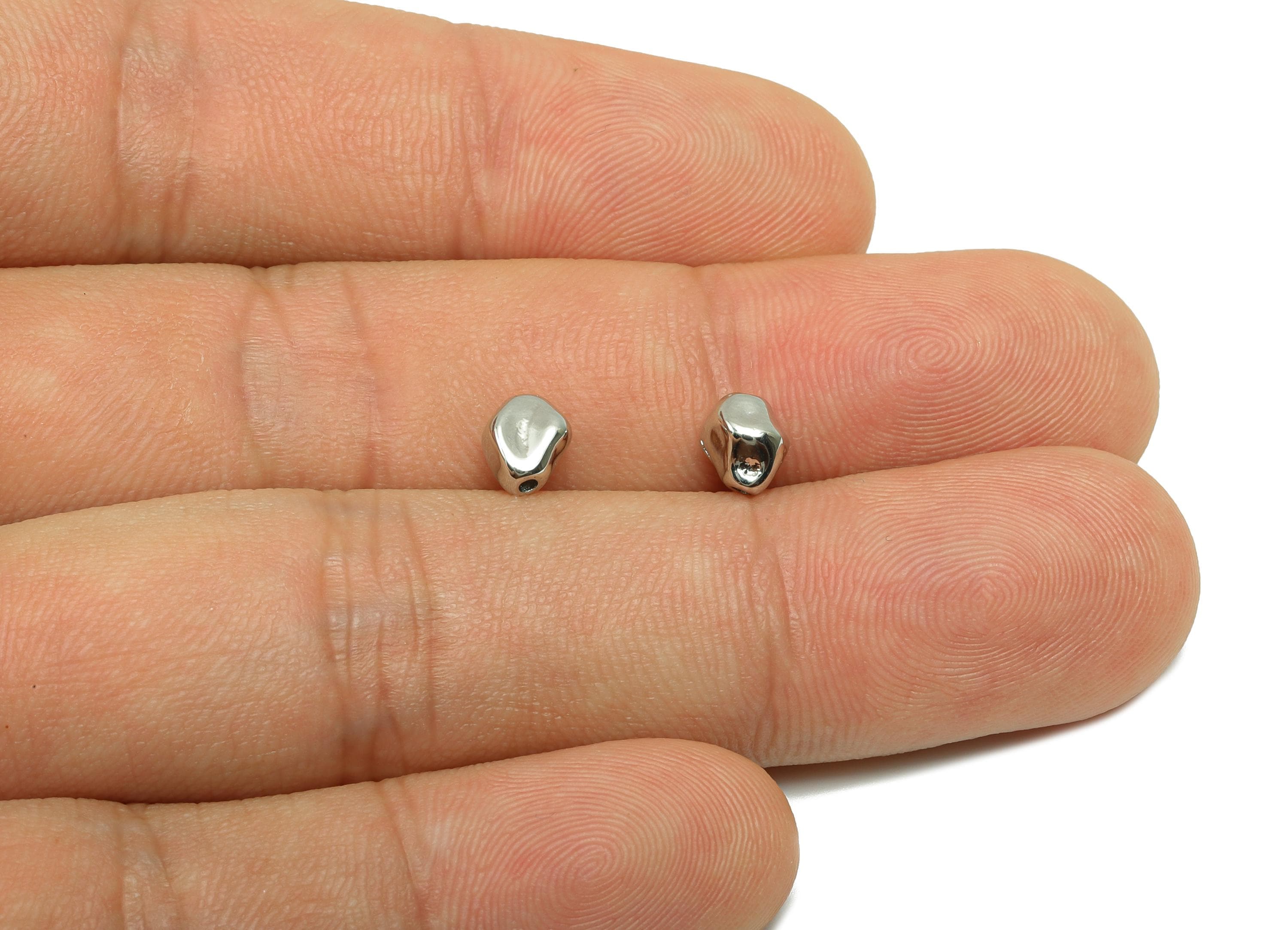 Irregular Spacer Beads - Brass Hammered Bracelet Beads - Tiny Beads for Necklace - 18K Real White Gold Plating - 6.43x5.24x4.06mm - RGP8252 - DOMEDBAZAAR