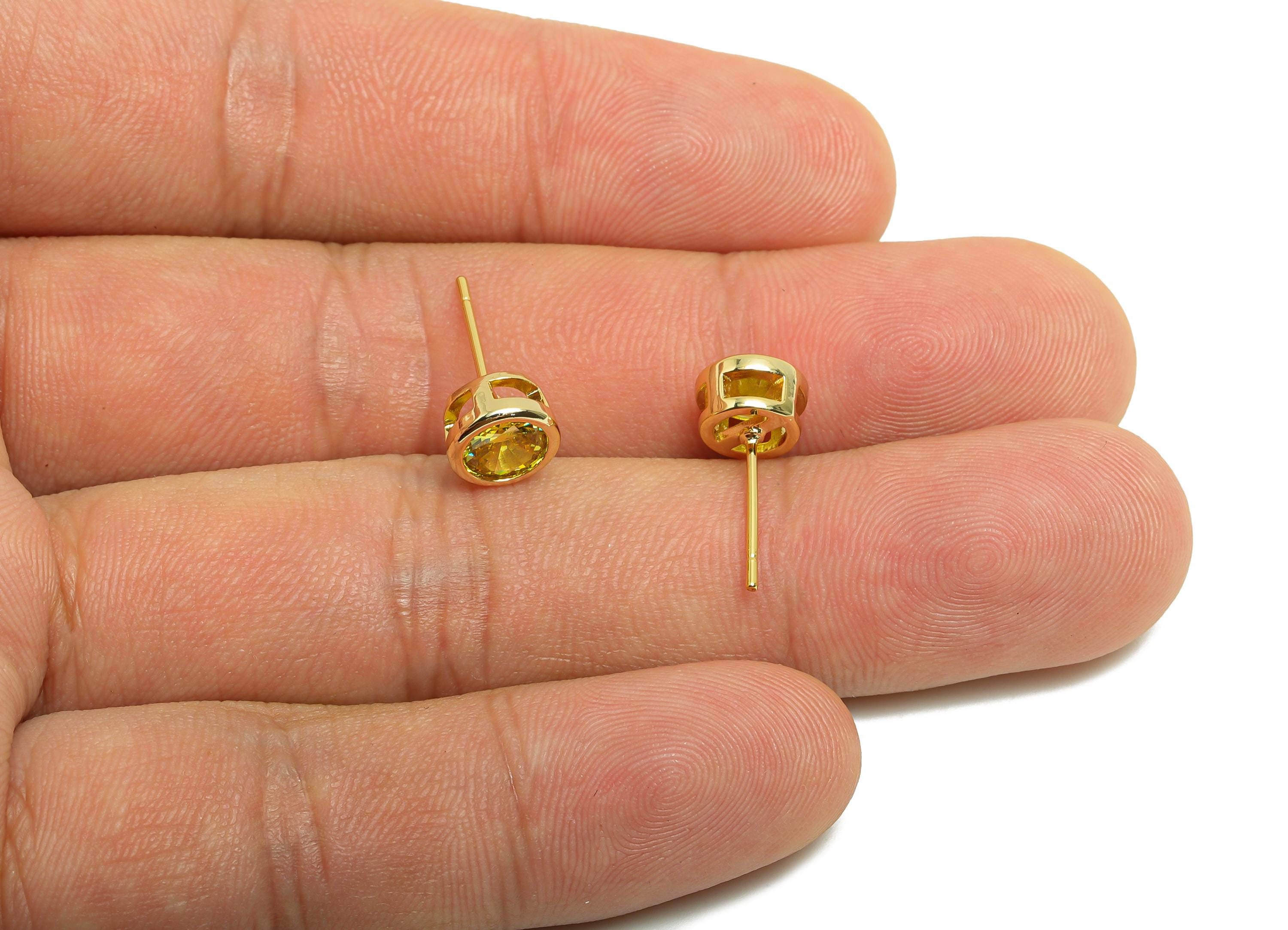 Brass CZ Earring Post - Brass Golden Earring Stud - Brass Cubic Zircon Earring Post  - 18K Real Gold Plating - 16x7x5.5mm - RGP8395M - DOMEDBAZAAR