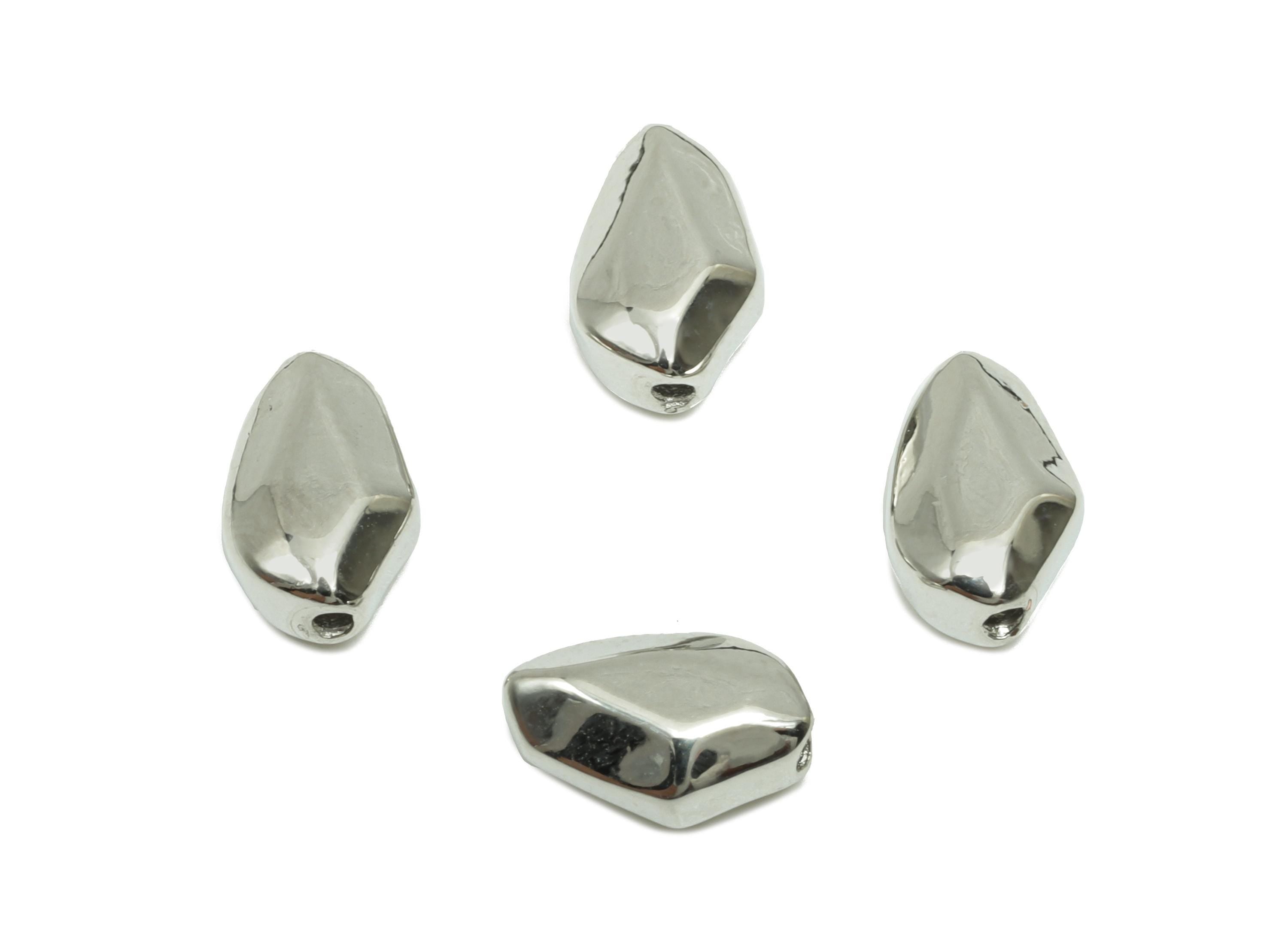 Bean Spacer Beads - Brass Smooth Bracelet Beads - Bean Spacer Beads for Necklace - 18K Real White Gold Plating - 10.28x6.61x4.33mm - RGP8253 - DOMEDBAZAAR