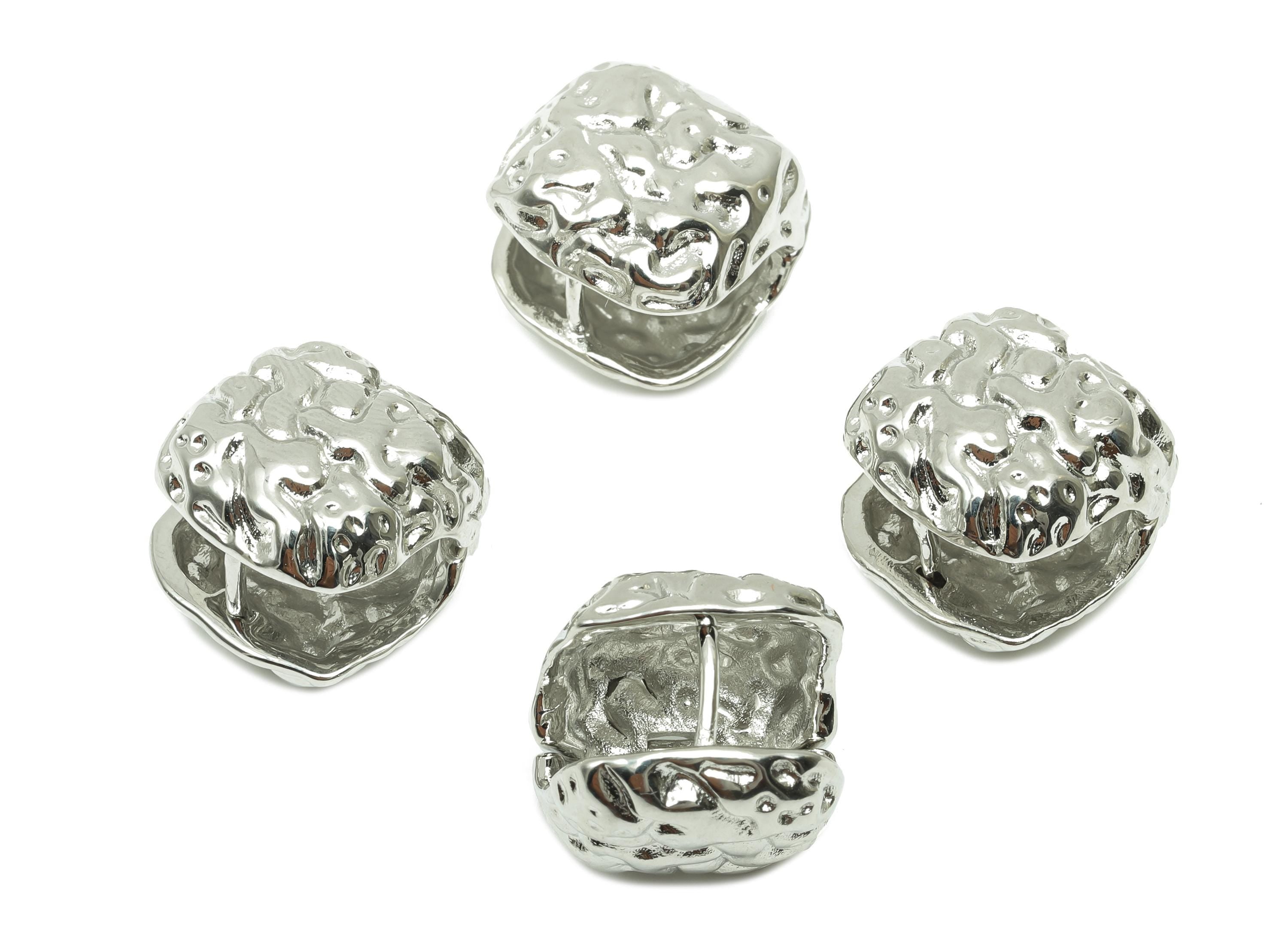 Square Hammered Huggie Ear - For Woman's Hoop Earring - Brass Daily Wear Earring - 18K Real White Gold Plated - 15.72x16.05x5.85mm - RGP8254 - DOMEDBAZAAR