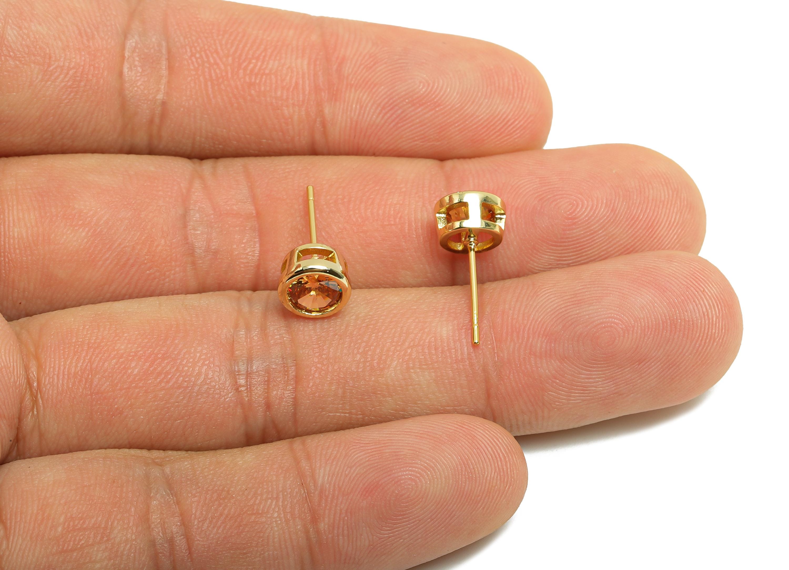 Brass CZ Earring Post - Brass D-Champagne Earring Stud - Brass Cubic Zircon Earring Post  - 18K Real Gold Plating - 16x7x5.5mm - RGP8395U - DOMEDBAZAAR