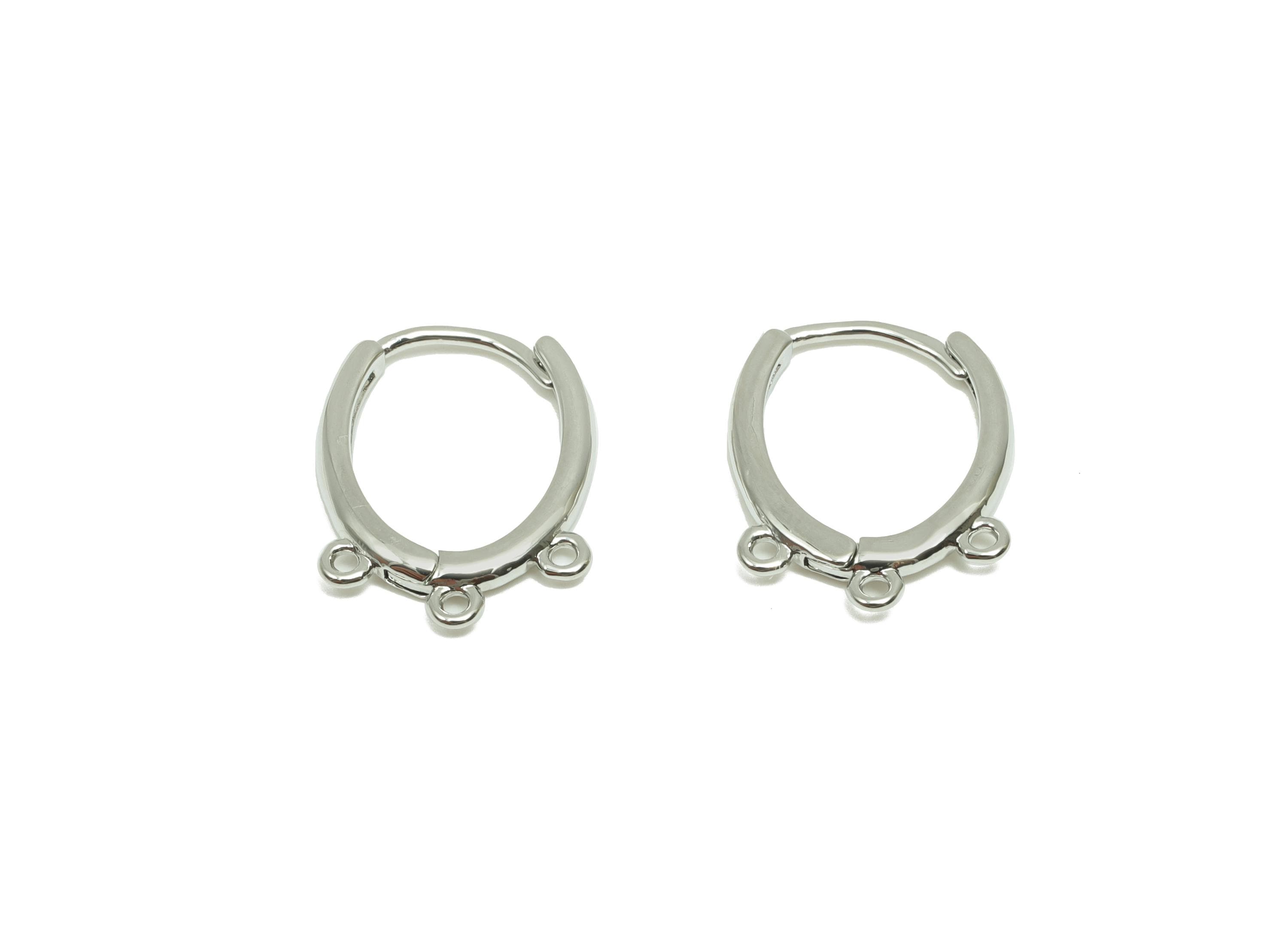 Oval Huggie Earring - For Lady's Hoop Ear with 3 Loop - Brass Jewelry Making Ear - 18K Real White Gold Plated - 16.41x12.10x1.76mm - RGP8257 - DOMEDBAZAAR