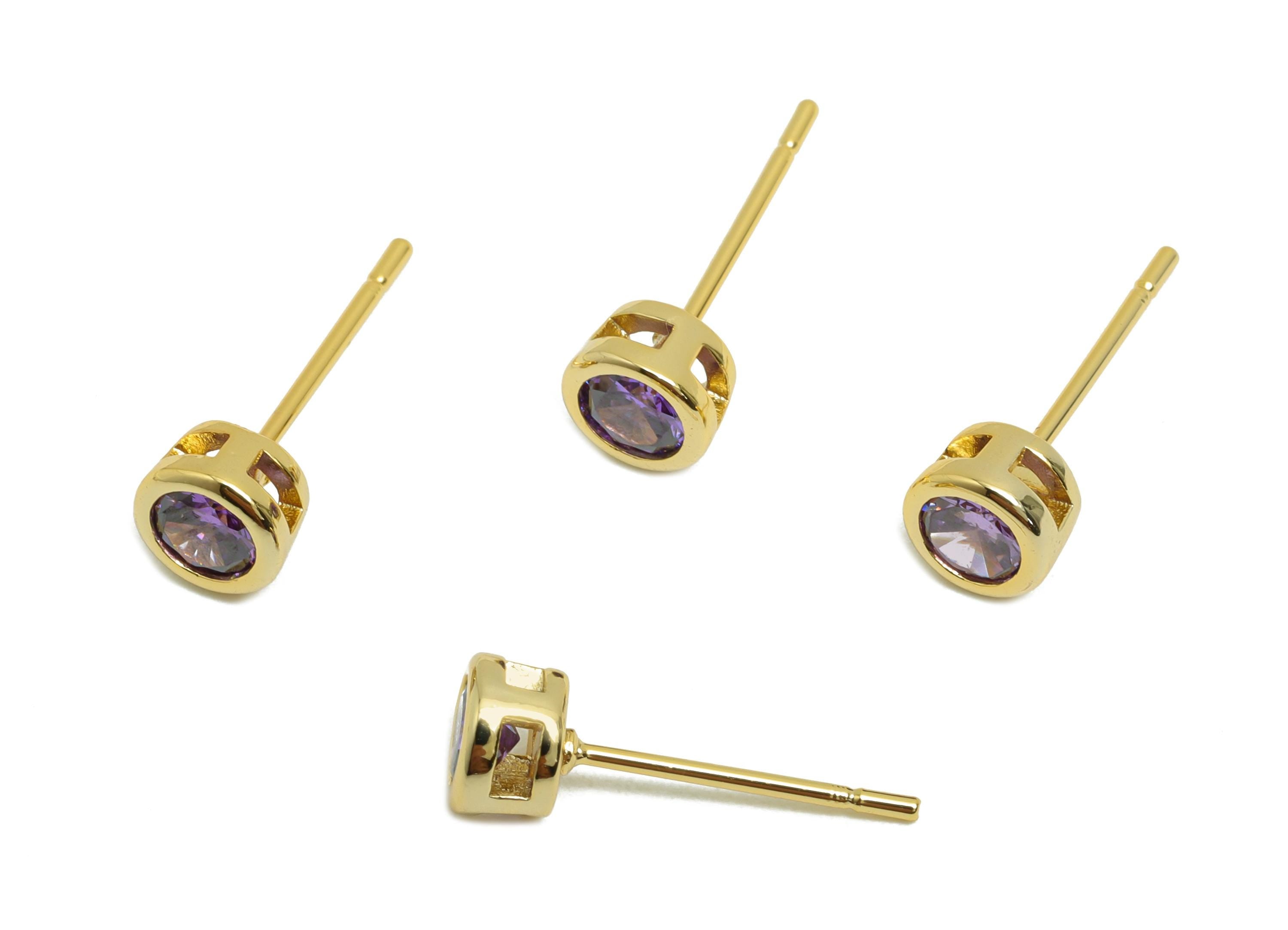 Brass CZ Earring Post - Brass Amethyst Earring Stud - Cubic Zircon Earring Post  - Gold Jewelry - 18K Real Gold Plated -15x5x3mm-RGP8397B - DOMEDBAZAAR