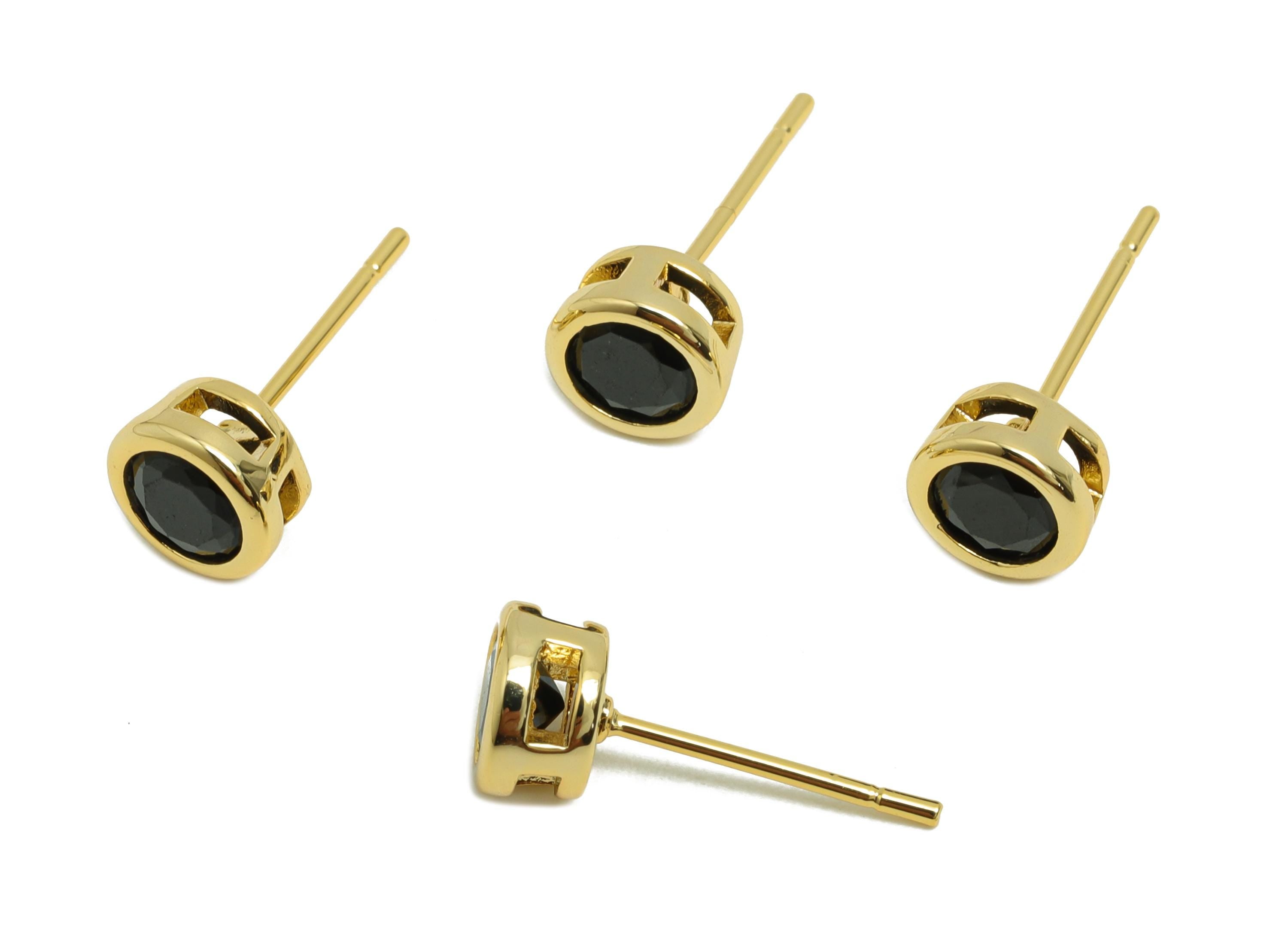Brass CZ Earring Post - Brass Black (CZ-22) Earring Stud - Zircon Earring Post - Gold Jewelry - 18K Real Gold Plated - 15.6x6x4mm - RGP8396F - DOMEDBAZAAR