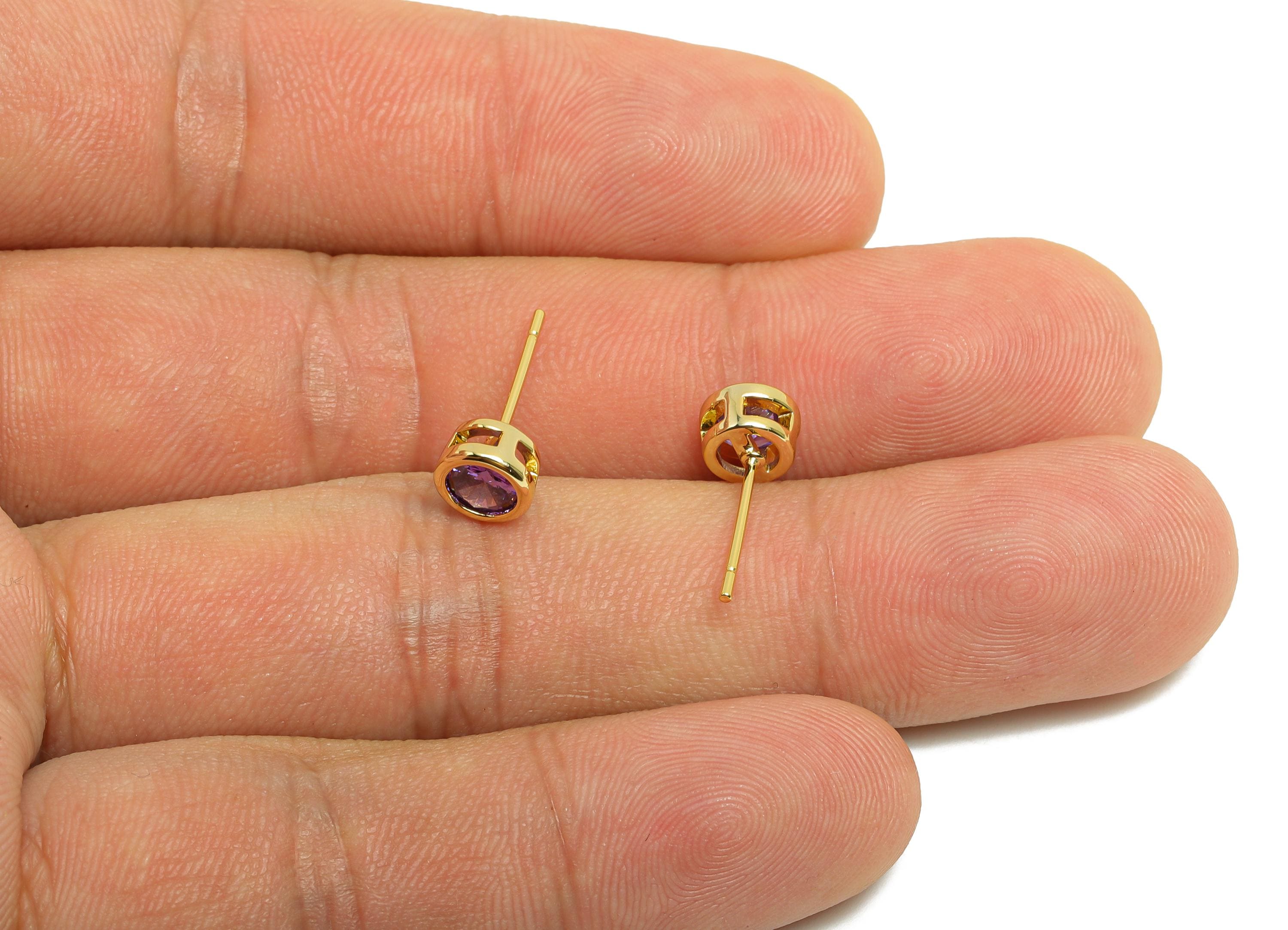 Brass Earring Post - Brass Deep Violet (CZ-08) Earring Stud - Zircon Earring Post - Gold Jewelry - 18K Real Gold Plated - 15x6x4mm -RGP8396U - DOMEDBAZAAR