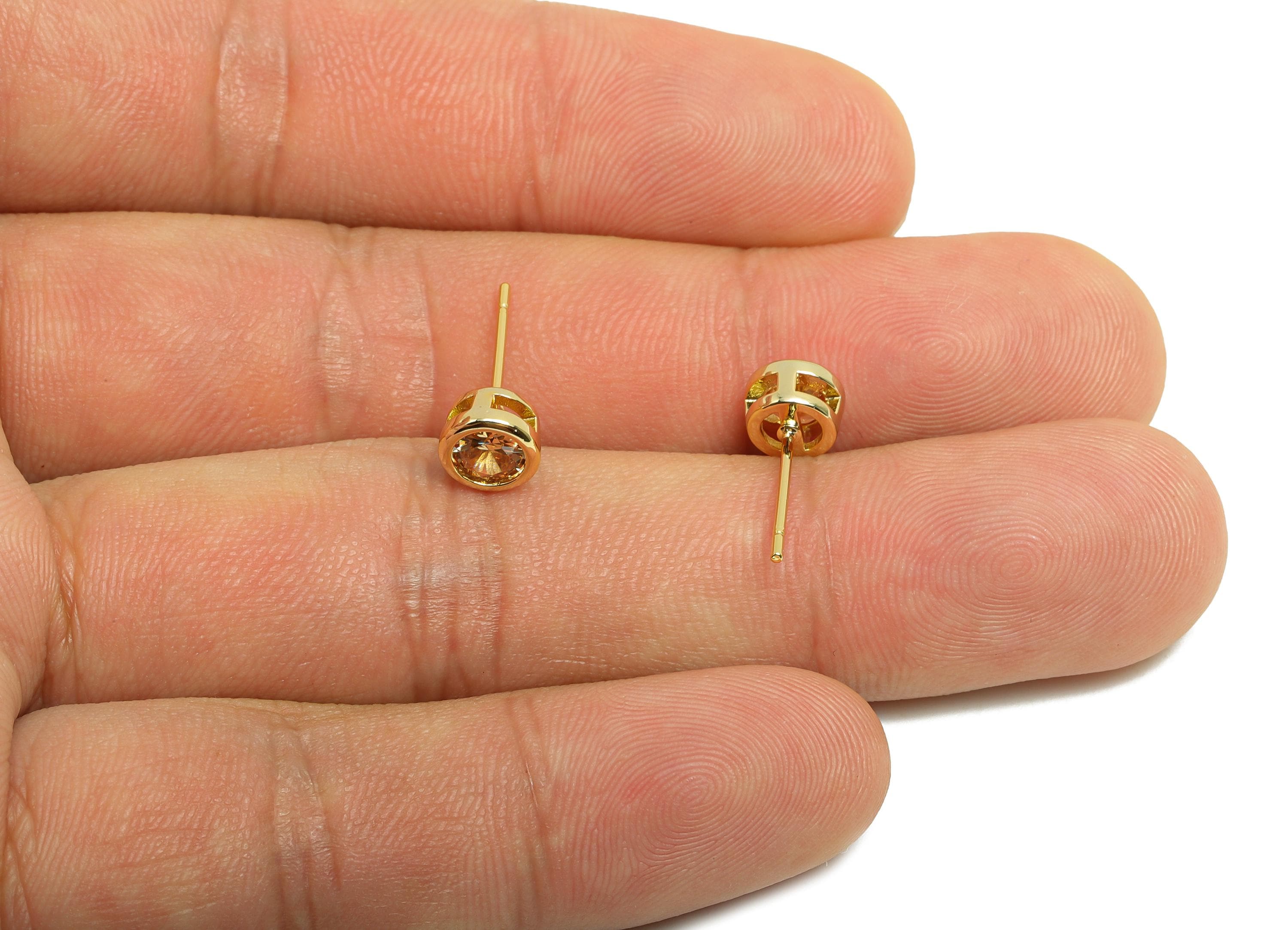 Brass CZ Earring Post - Brass Deep Champagne Earring Stud - Zircon Earring Post - Gold Jewelry - 18K Real Gold Plated - 15.6x6x4mm -RGP8396N - DOMEDBAZAAR