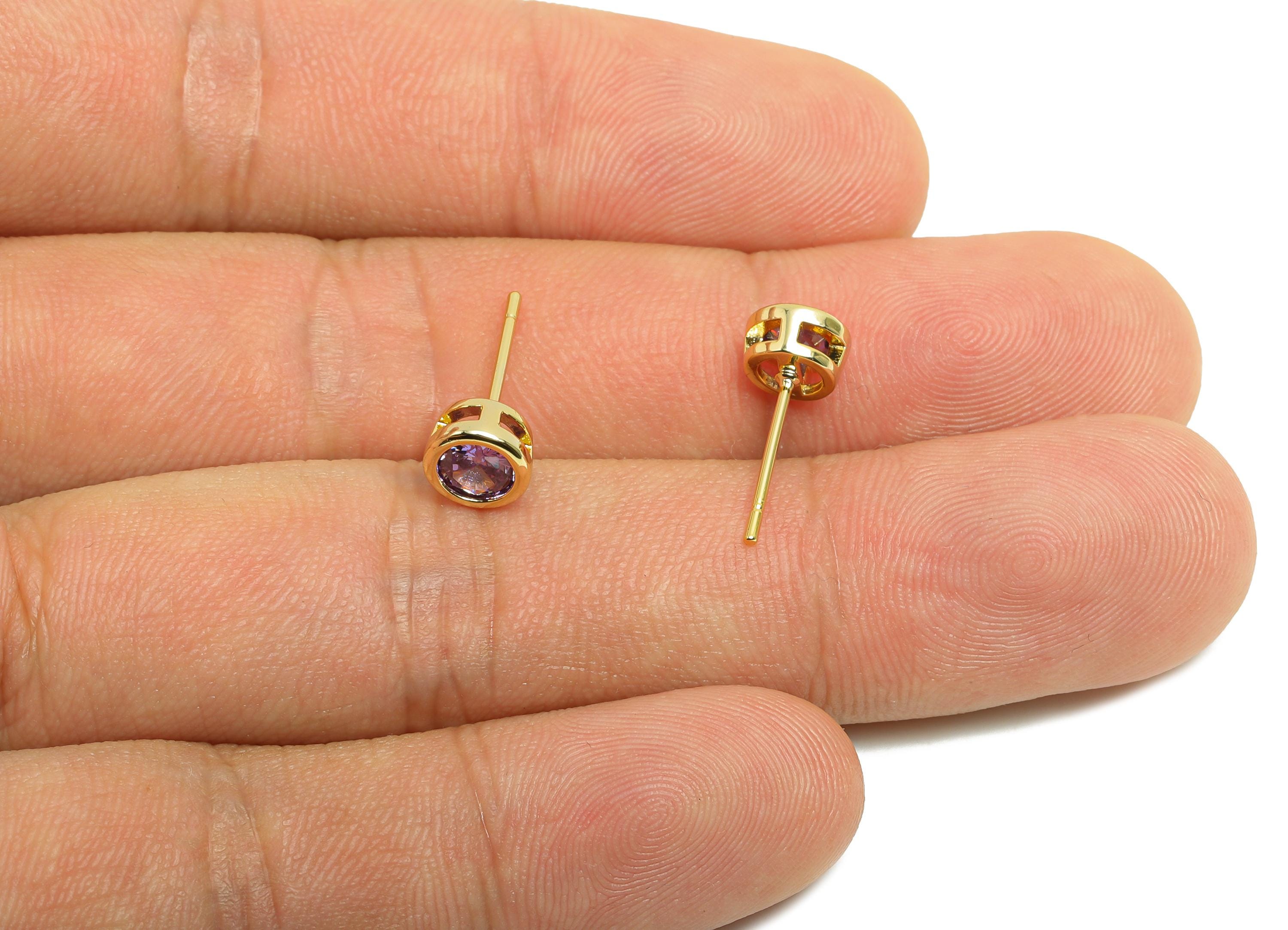 Brass CZ Earring Post - Brass Light Amethyst Earring Stud - Zircon Earring Post - Gold Jewelry - 18K Real Gold Plated - 15.6x6x4mm -RGP8396C - DOMEDBAZAAR