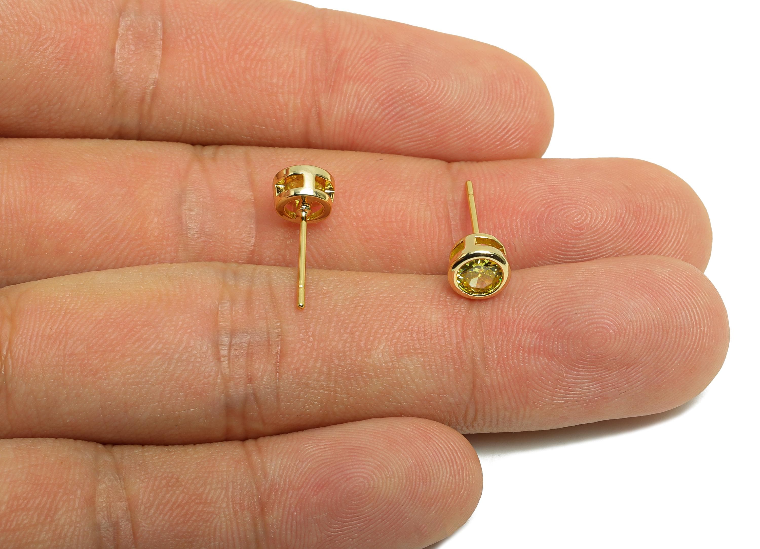 Brass CZ Earring Post - Brass Golden (CZ-05) Earring Stud - Zircon Earring Post - Gold Jewelry - 18K Real Gold Plated - 15.6x6x4mm -RGP8396B - DOMEDBAZAAR