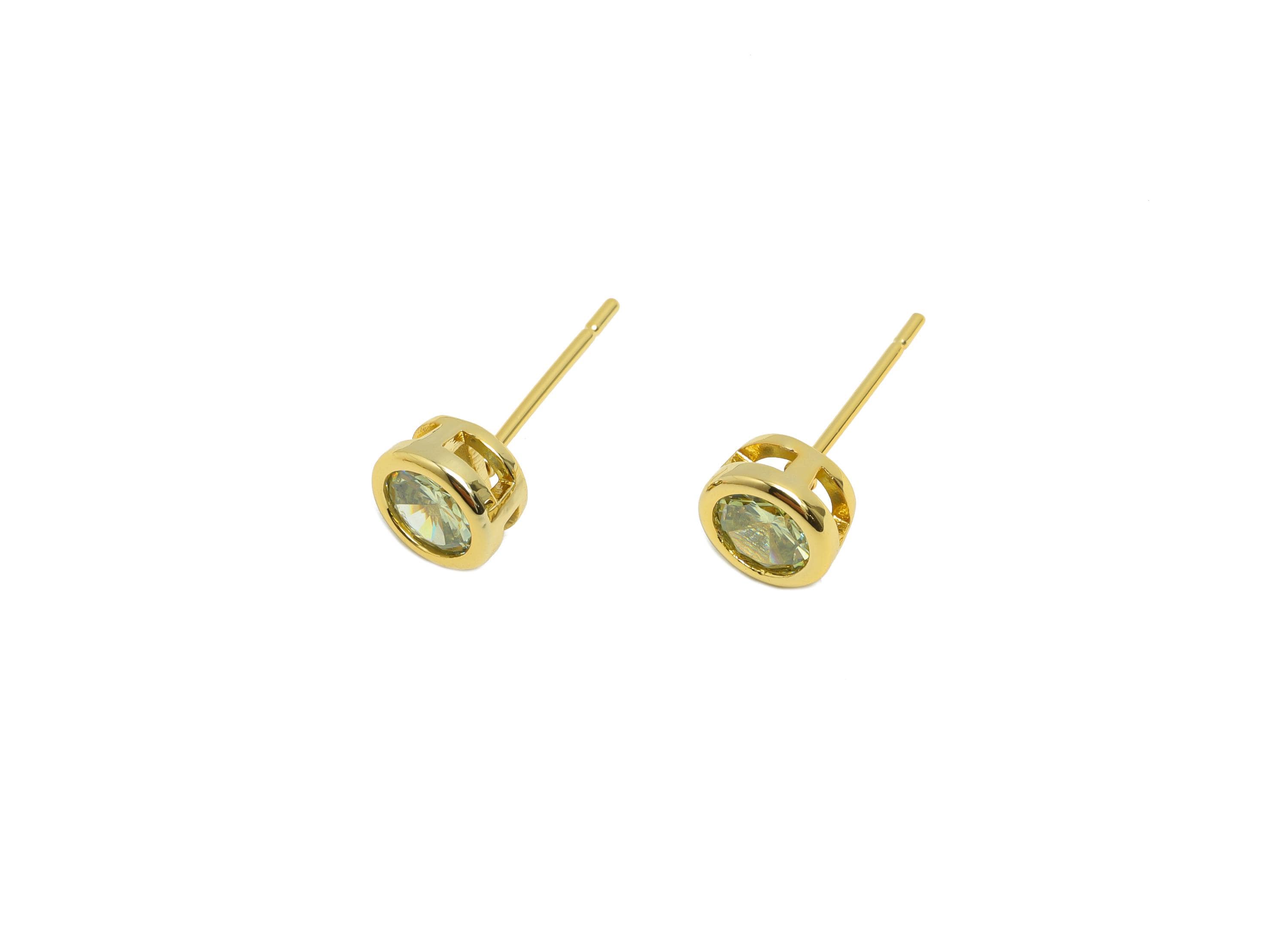Brass CZ Earring Post - Brass D-Peridot Earring Stud - Zircon Earring Post - Gold Jewelry - 18K Real Gold Plated - 15x6x4mm - RGP8396A - DOMEDBAZAAR