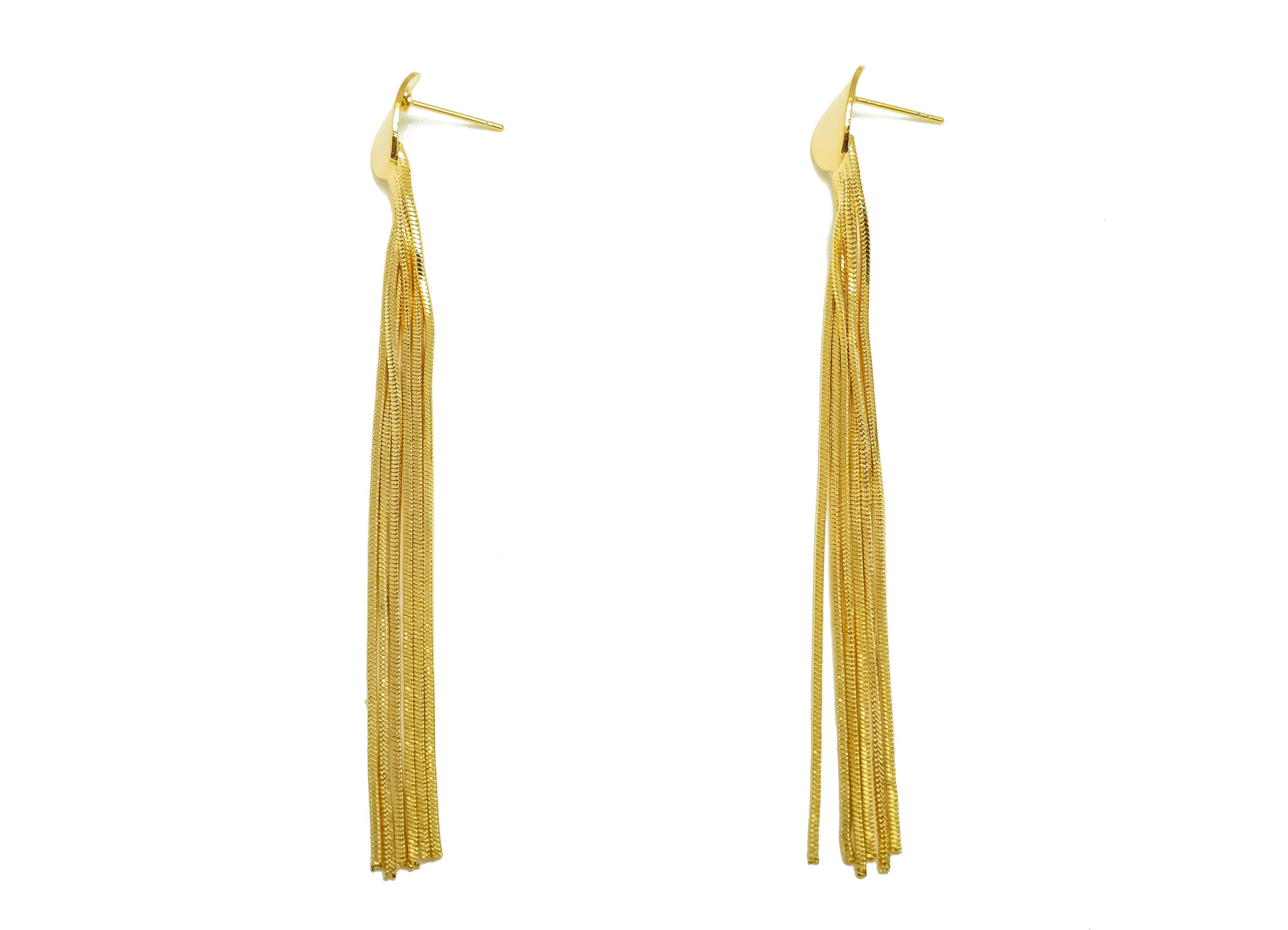 Brass Earring Tassel Stud - Brass Bent Oval Tassel Earring - Snake Chain Earring Post - 18K Real Gold Plating - 100.83x11x0.98mm - RGP7546 - DOMEDBAZAAR