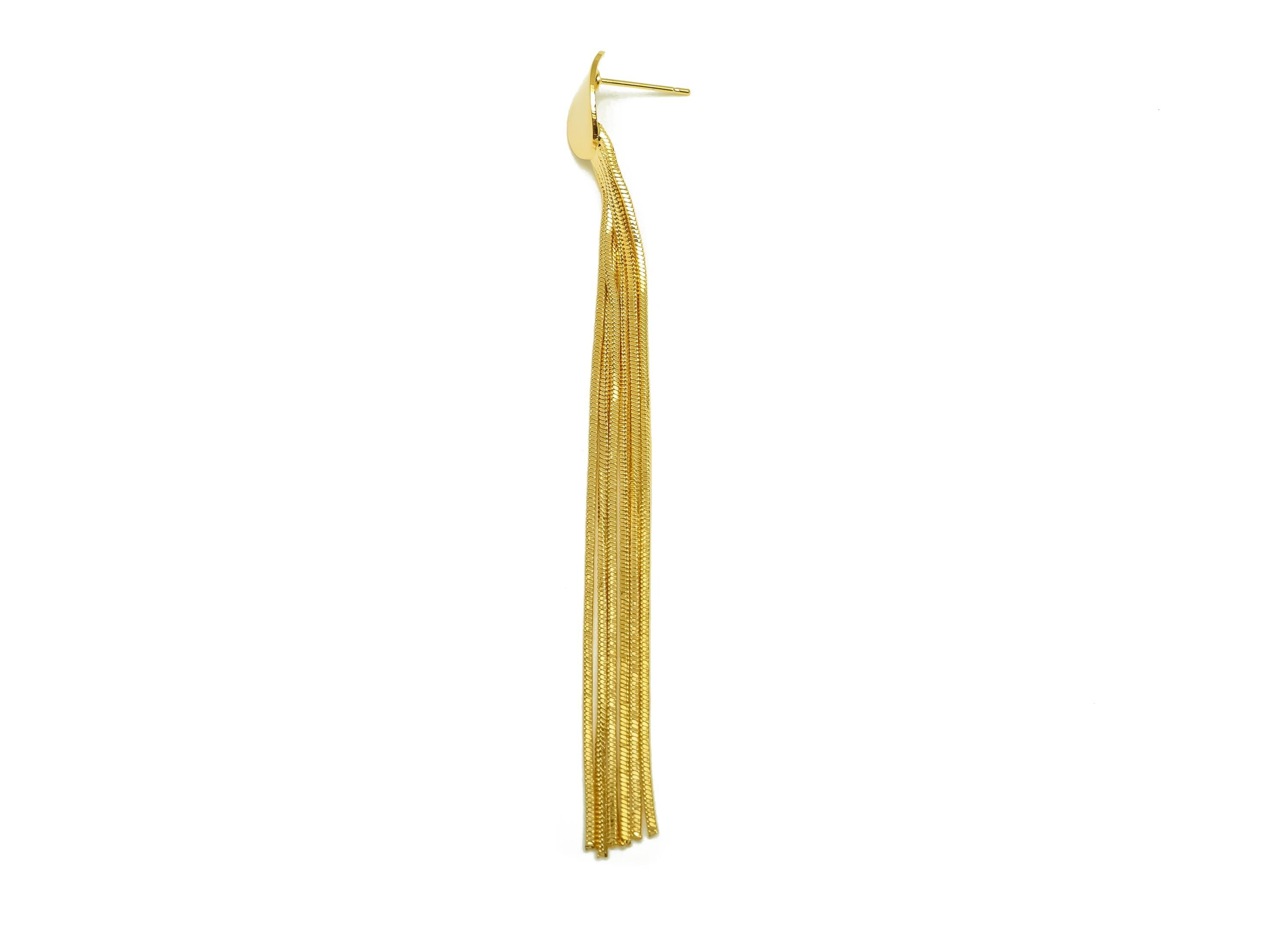 Brass Earring Tassel Stud - Brass Bent Oval Tassel Earring - Snake Chain Earring Post - 18K Real Gold Plating - 100.83x11x0.98mm - RGP7546 - DOMEDBAZAAR