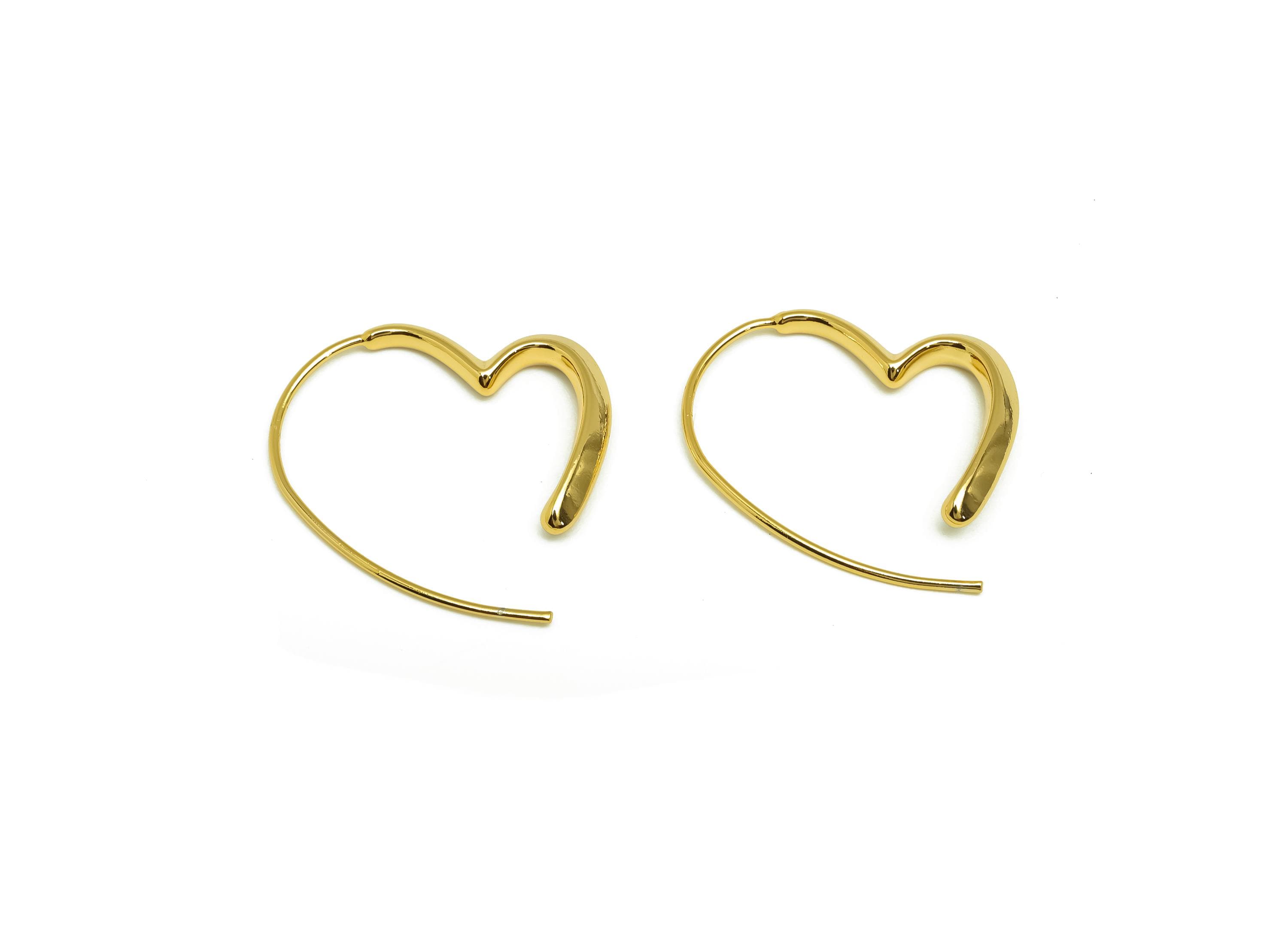 Heart Wire Hook Earring Hoop - Brass Hoop Wire Earring - Heart Wire Hook Earring - Ear Wire Hook - 18K Real Gold Plating - 29x26x3mm-RGP7564 - DOMEDBAZAAR