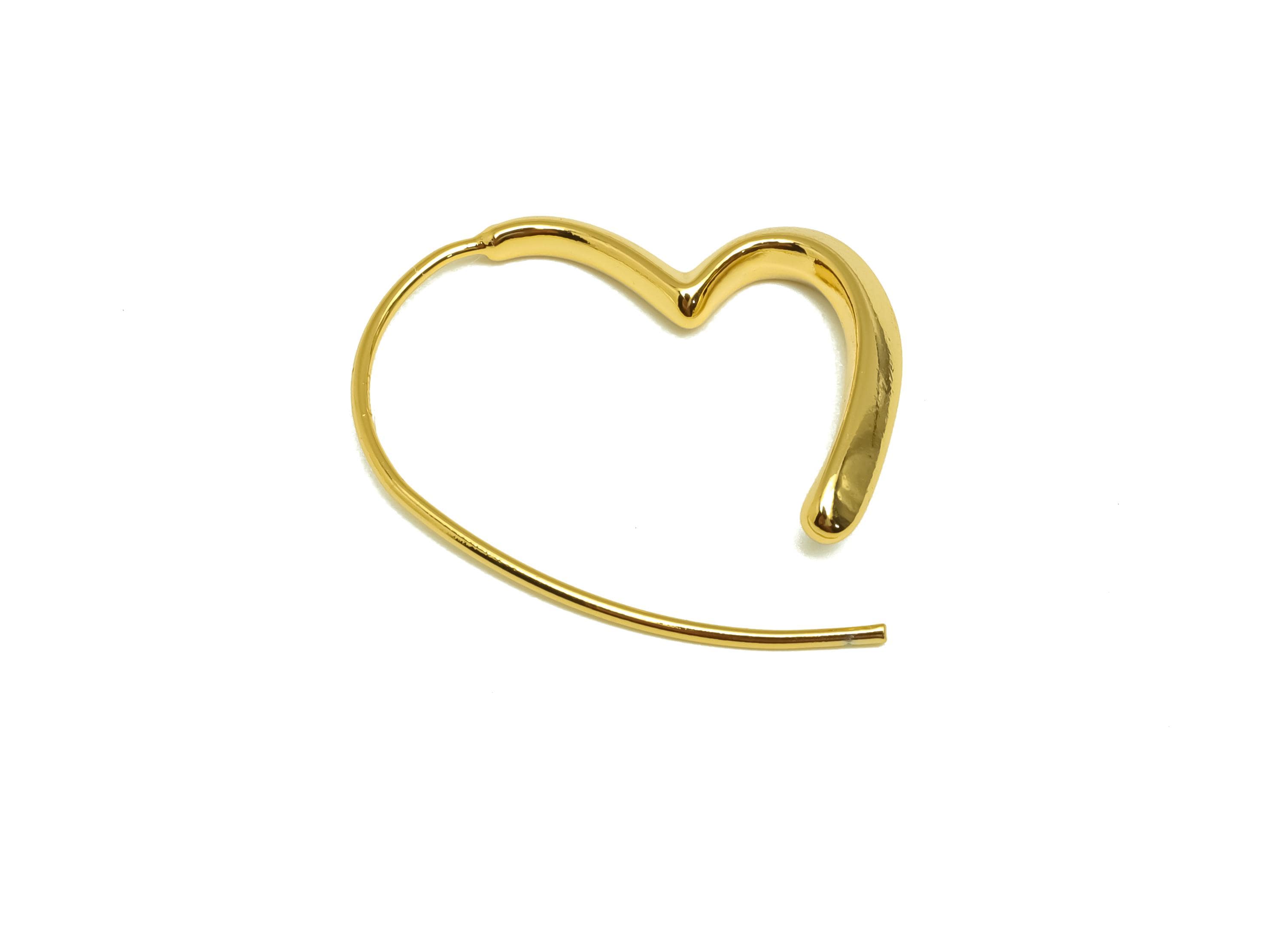 Heart Wire Hook Earring Hoop - Brass Hoop Wire Earring - Heart Wire Hook Earring - Ear Wire Hook - 18K Real Gold Plating - 29x26x3mm-RGP7564 - DOMEDBAZAAR