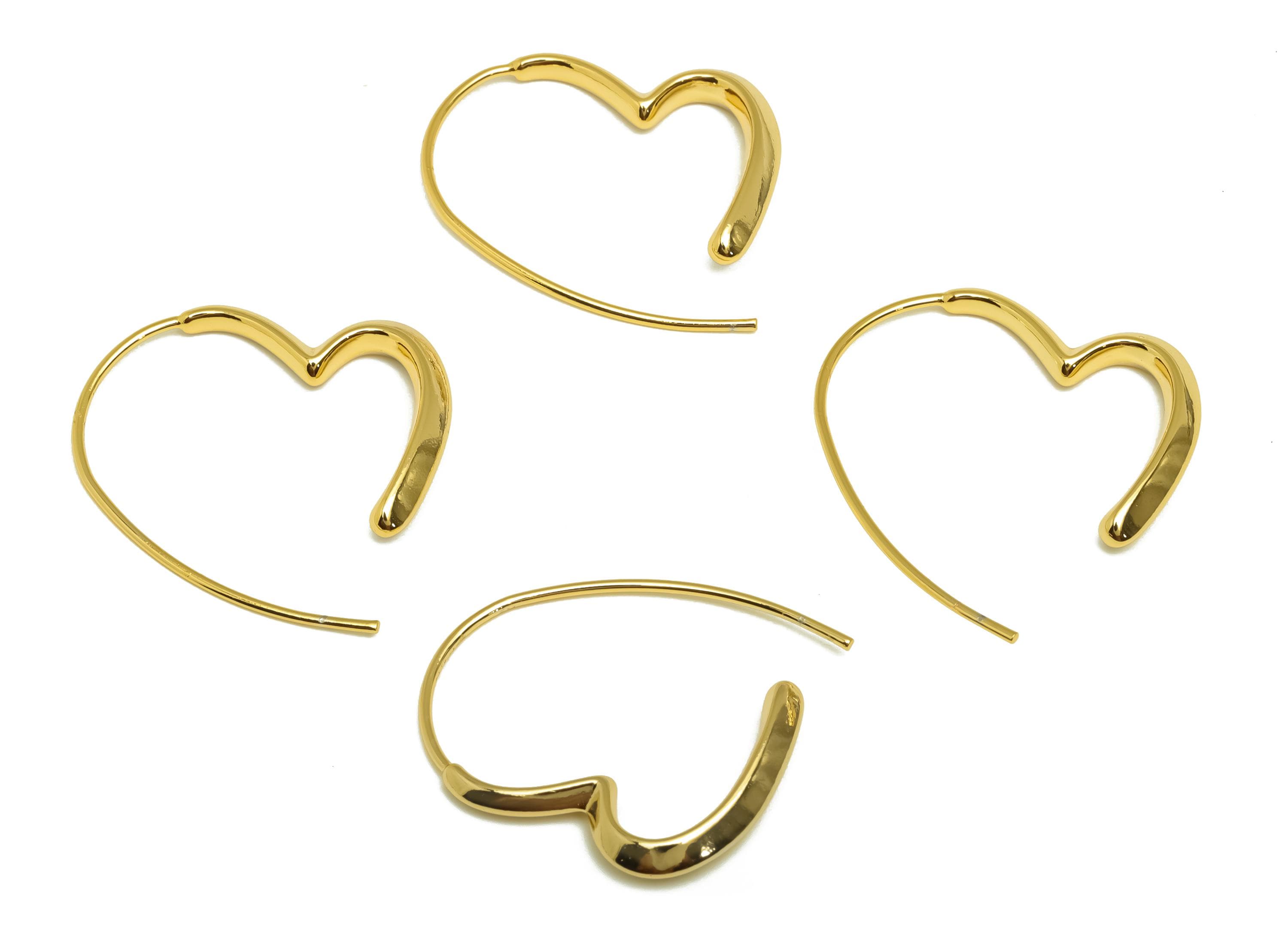 Heart Wire Hook Earring Hoop - Brass Hoop Wire Earring - Heart Wire Hook Earring - Ear Wire Hook - 18K Real Gold Plating - 29x26x3mm-RGP7564 - DOMEDBAZAAR