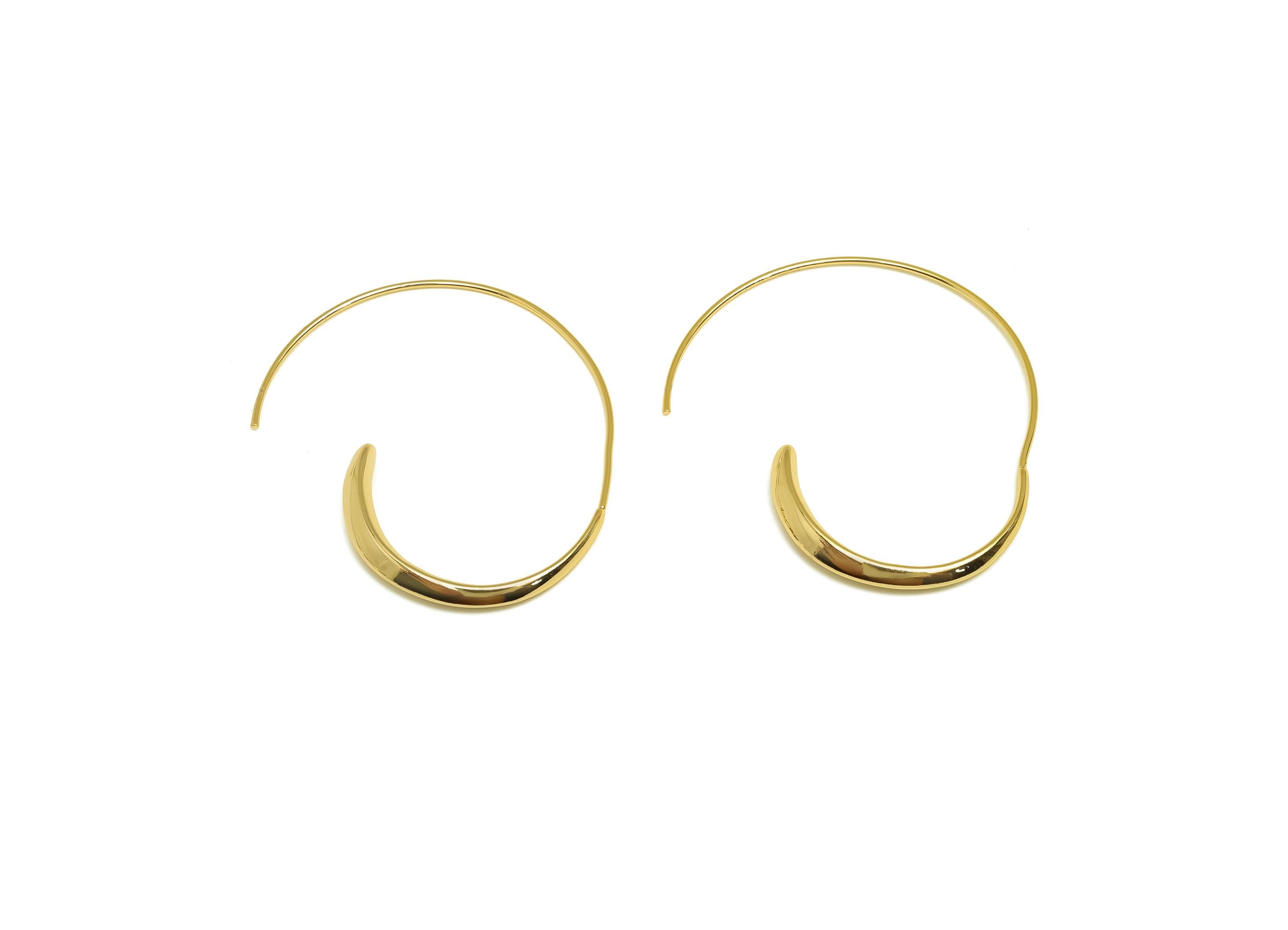 Brass Wire Hook Earring Hoop - Brass Hoop Wire Earring - Circle Wire Hook Earring - Ear Wire Hook - 18K Real Gold Plating -40x32x4mm-RGP7556 - DOMEDBAZAAR