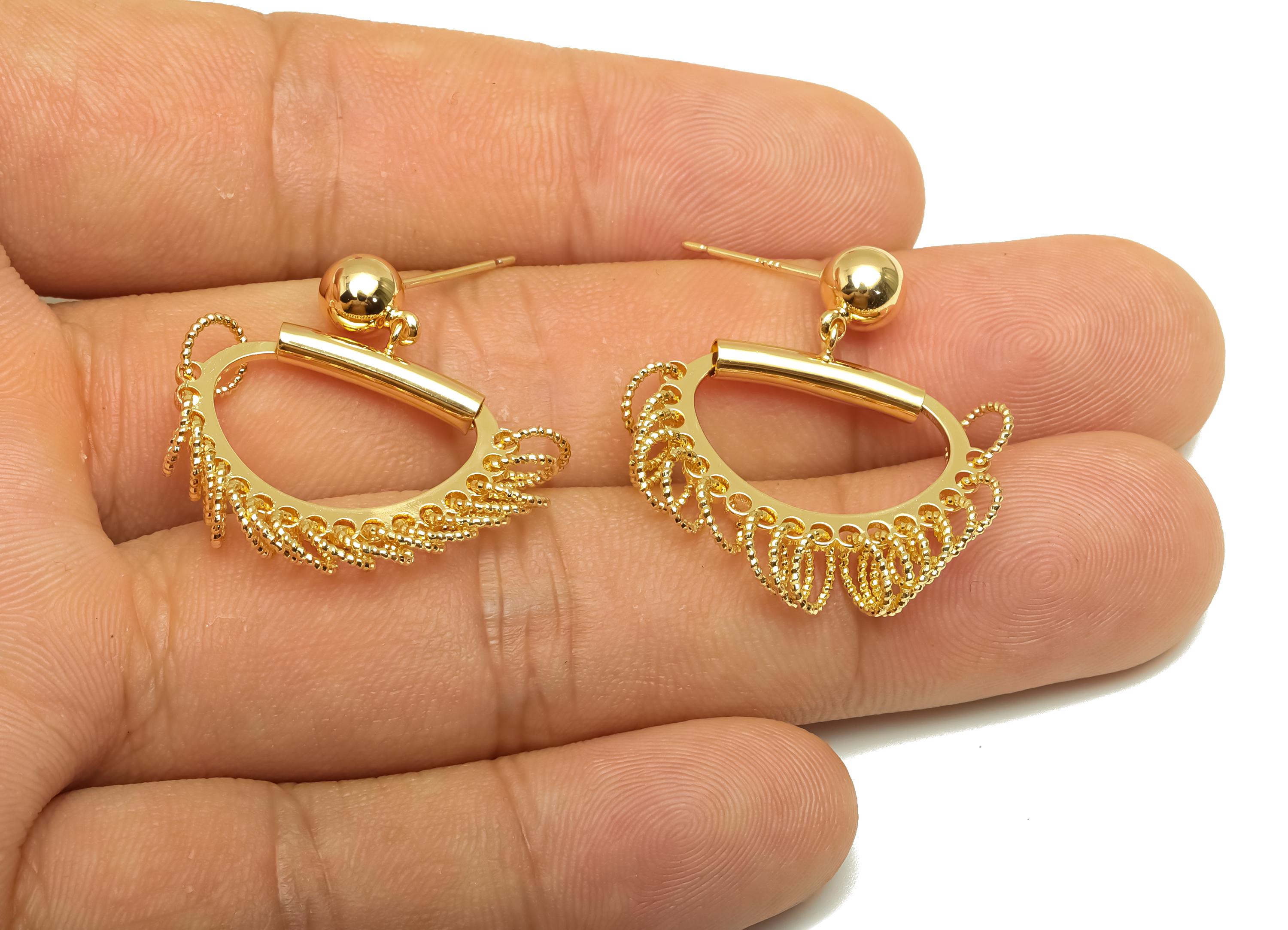 Ball Rings Dangle Earring Stud - Brass Rings Earring Post - Brass Copper Pipe Earring Post - 18K Real Gold Plating - 30x23x3mm - RGP7561 - DOMEDBAZAAR