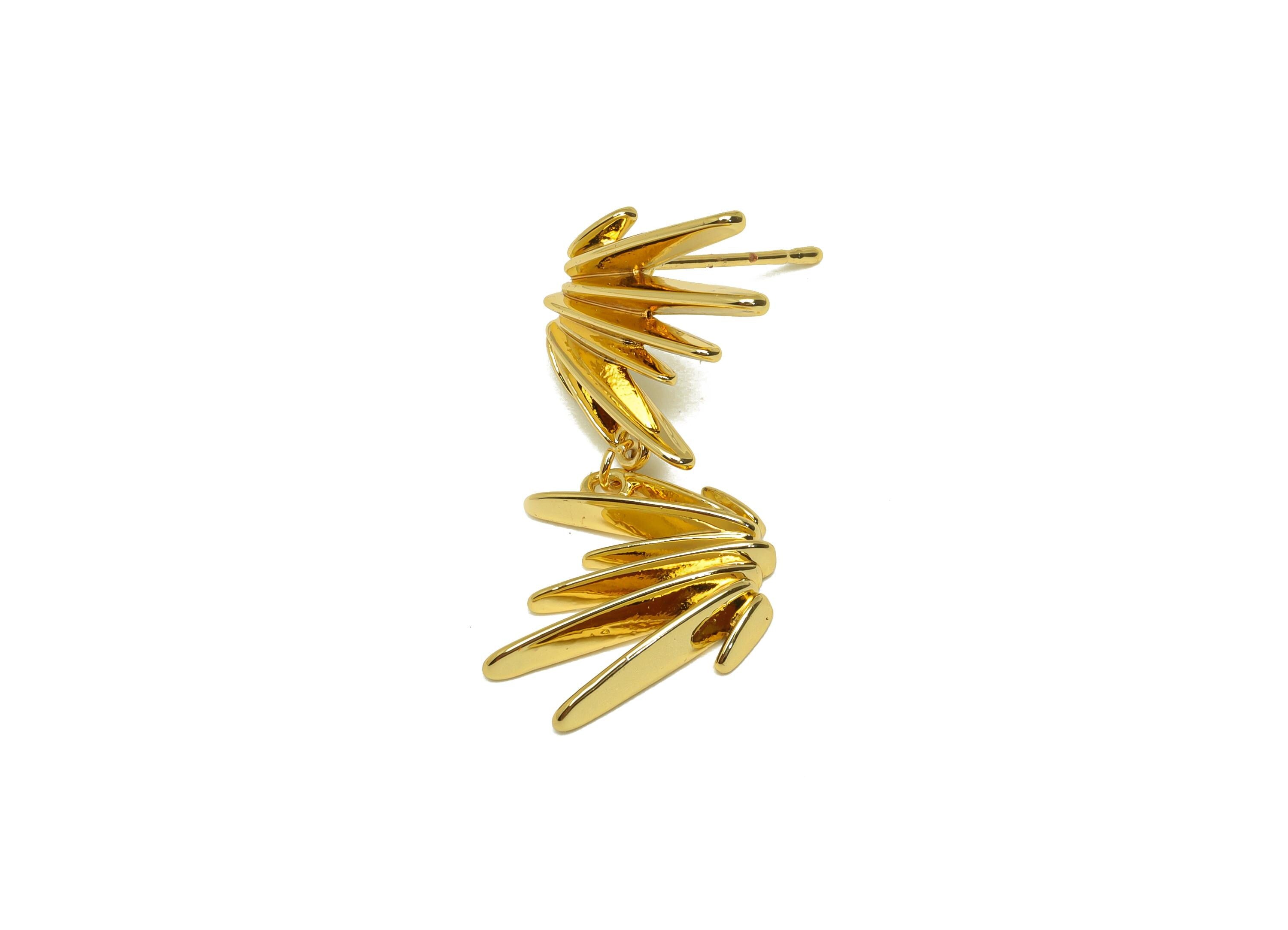 Brass Spikes Dangle Earring - Sunshine Hanging Earring Post - Gold Spikes Dangle Earring - 18K Real Gold Plated - 28.3x16.6x3.68mm - RGP7621 - DOMEDBAZAAR