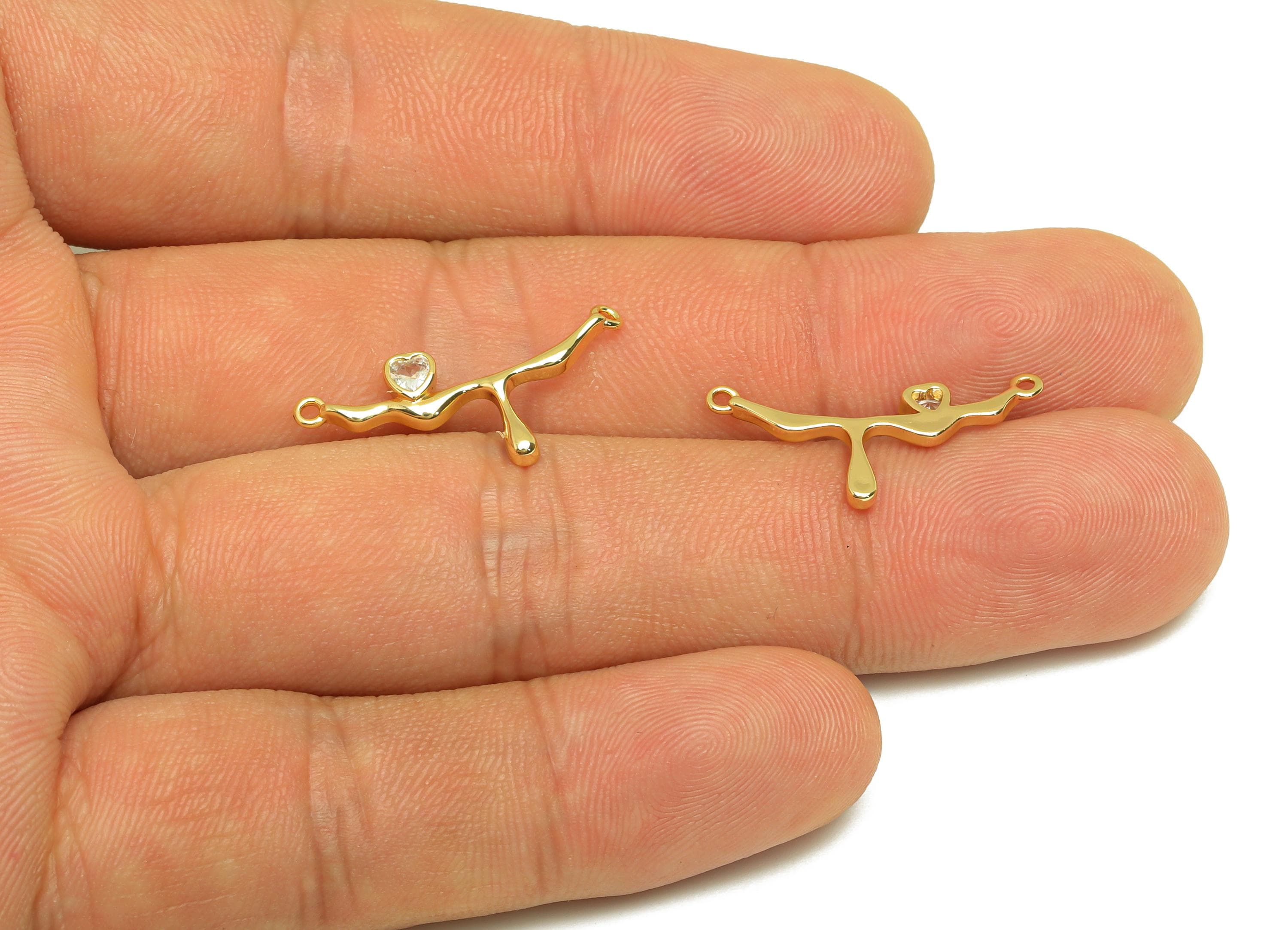 Brass Heart Zircon Connector - Gold CZ Melting Bar Charm - Heart Necklace Connector - 18K Real Gold Plating - 24.7x11.39x2.33mm - RGP7667 - DOMEDBAZAAR
