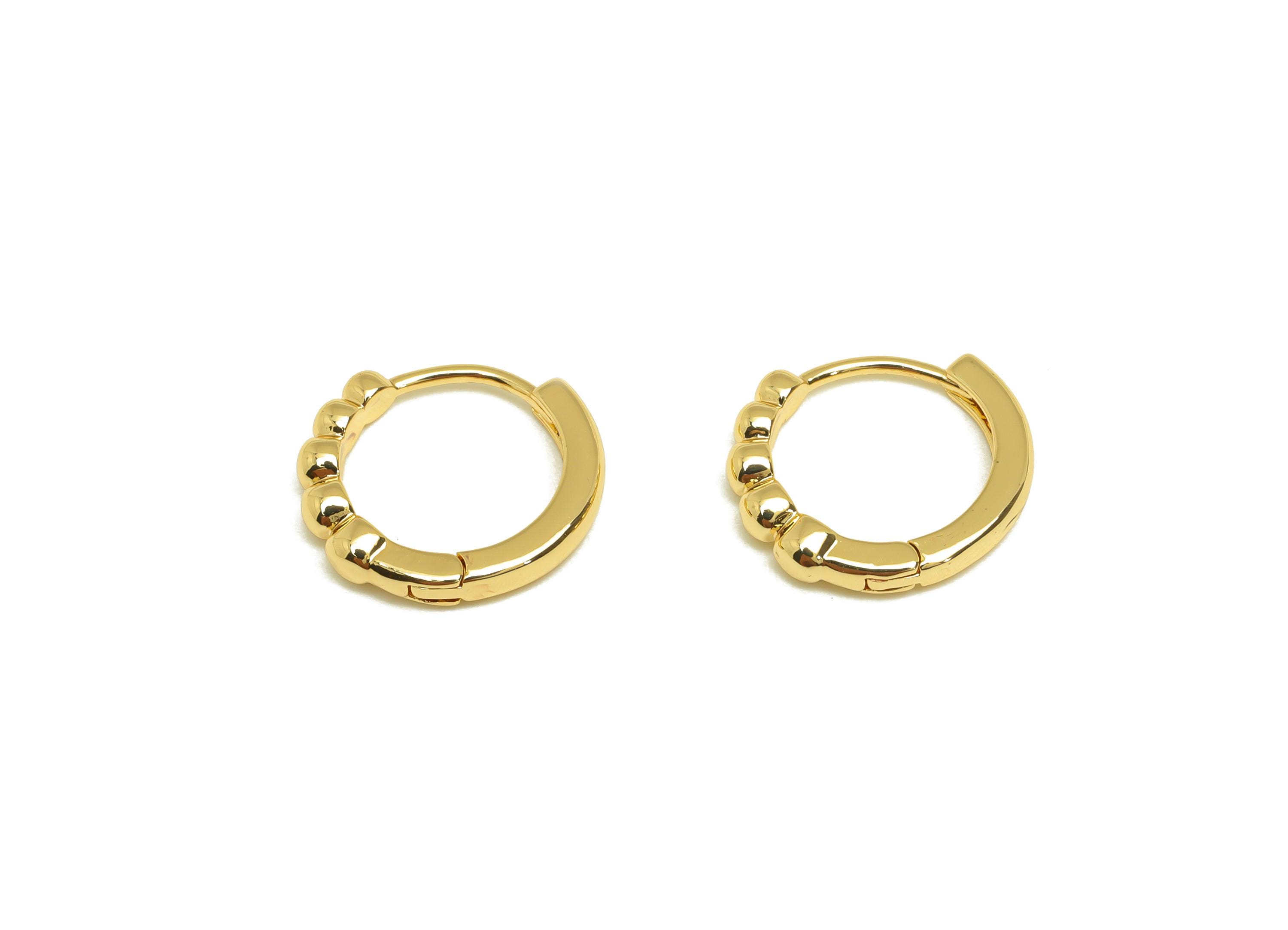 Brass Balls Huggie Earring - Gold Minimalist Hoop Earring Clasp - Round Ball Hoop Earring - 18K Real Gold Plating - 4.7x13.4x2.72mm -RGP7668 - DOMEDBAZAAR