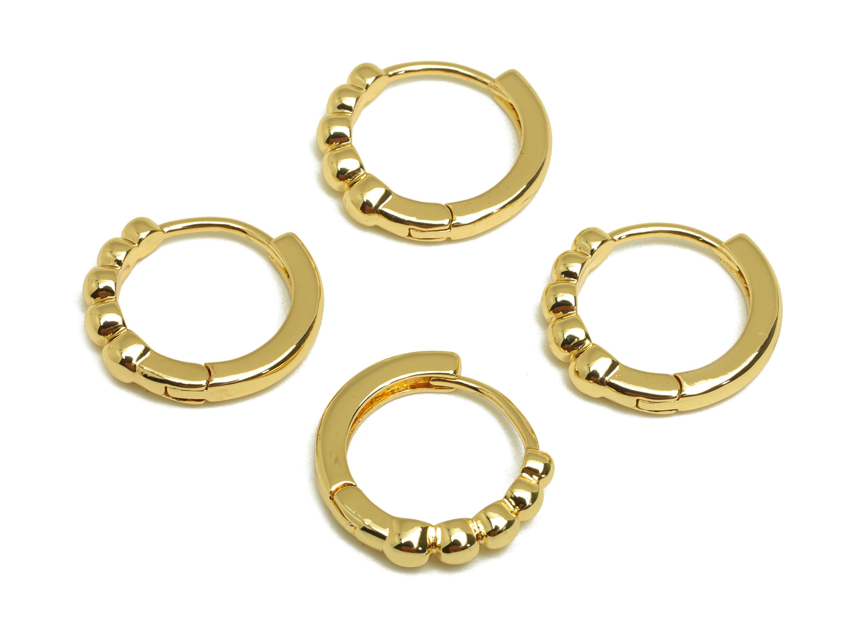 Brass Balls Huggie Earring - Gold Minimalist Hoop Earring Clasp - Round Ball Hoop Earring - 18K Real Gold Plating - 4.7x13.4x2.72mm -RGP7668 - DOMEDBAZAAR