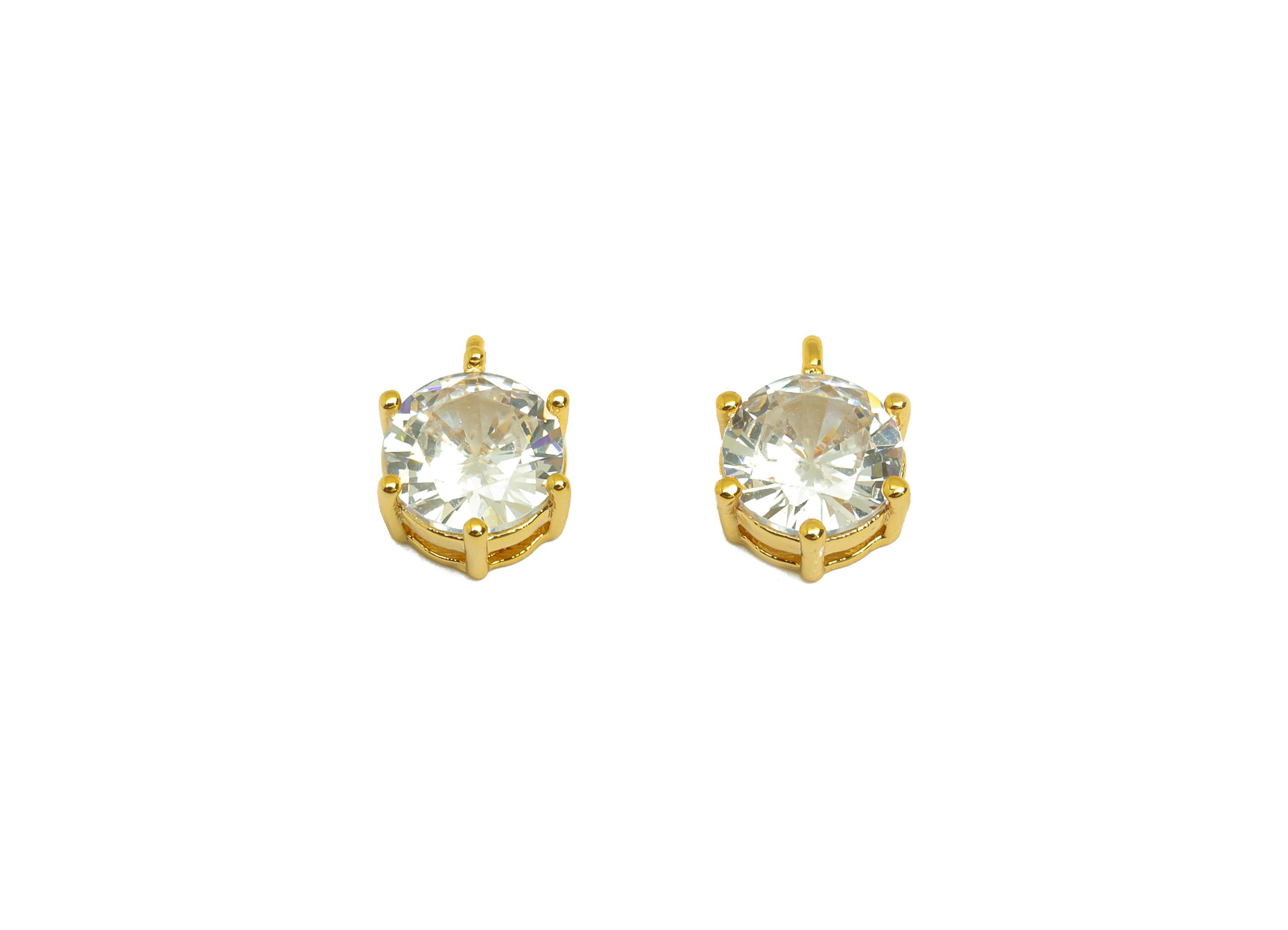Brass Round Zircon Charms - Gold Mini Round Pendant - Tiny Cubic Zircon Earring Charms - 18K Real Gold Plating - 10.05x8.32x4.2mm - RGP7670 - DOMEDBAZAAR
