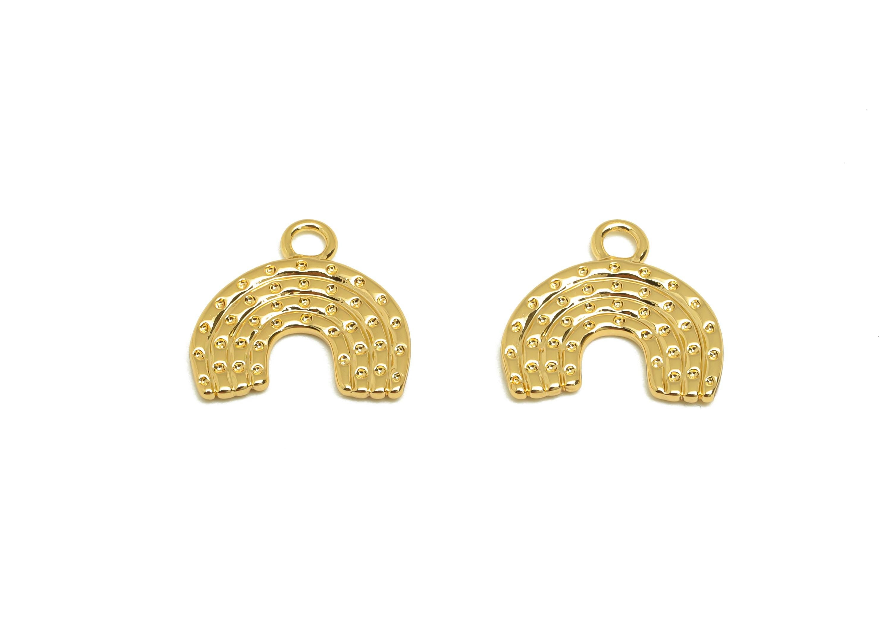 Brass Rainbow Charms - Gold Textured Rainbow Pendant - Rainbow Earring Charms with Loop - 18K Real Gold Plating - 14.7x14.1x1.37mm - RGP7671 - DOMEDBAZAAR