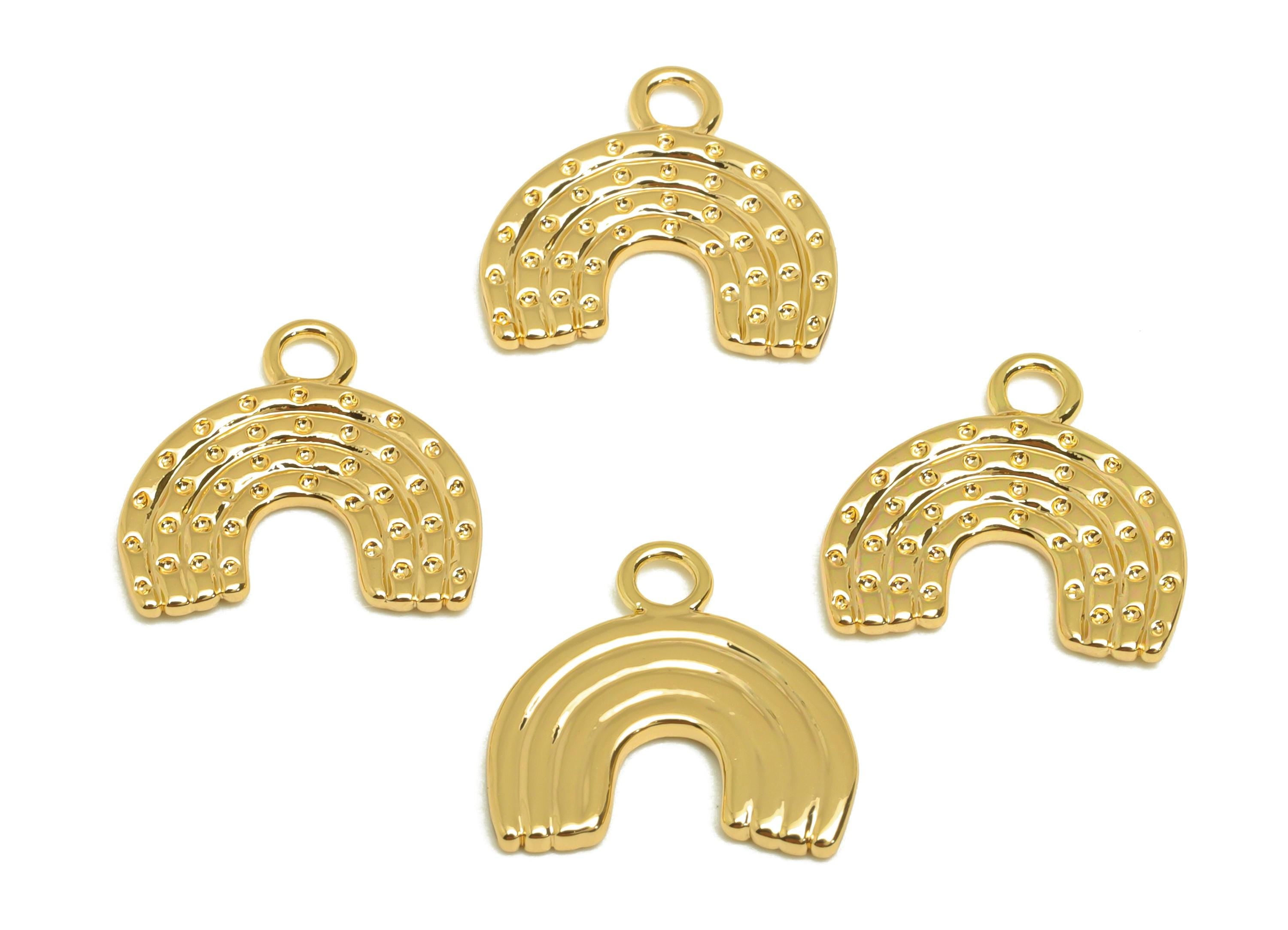 Brass Rainbow Charms - Gold Textured Rainbow Pendant - Rainbow Earring Charms with Loop - 18K Real Gold Plating - 14.7x14.1x1.37mm - RGP7671 - DOMEDBAZAAR