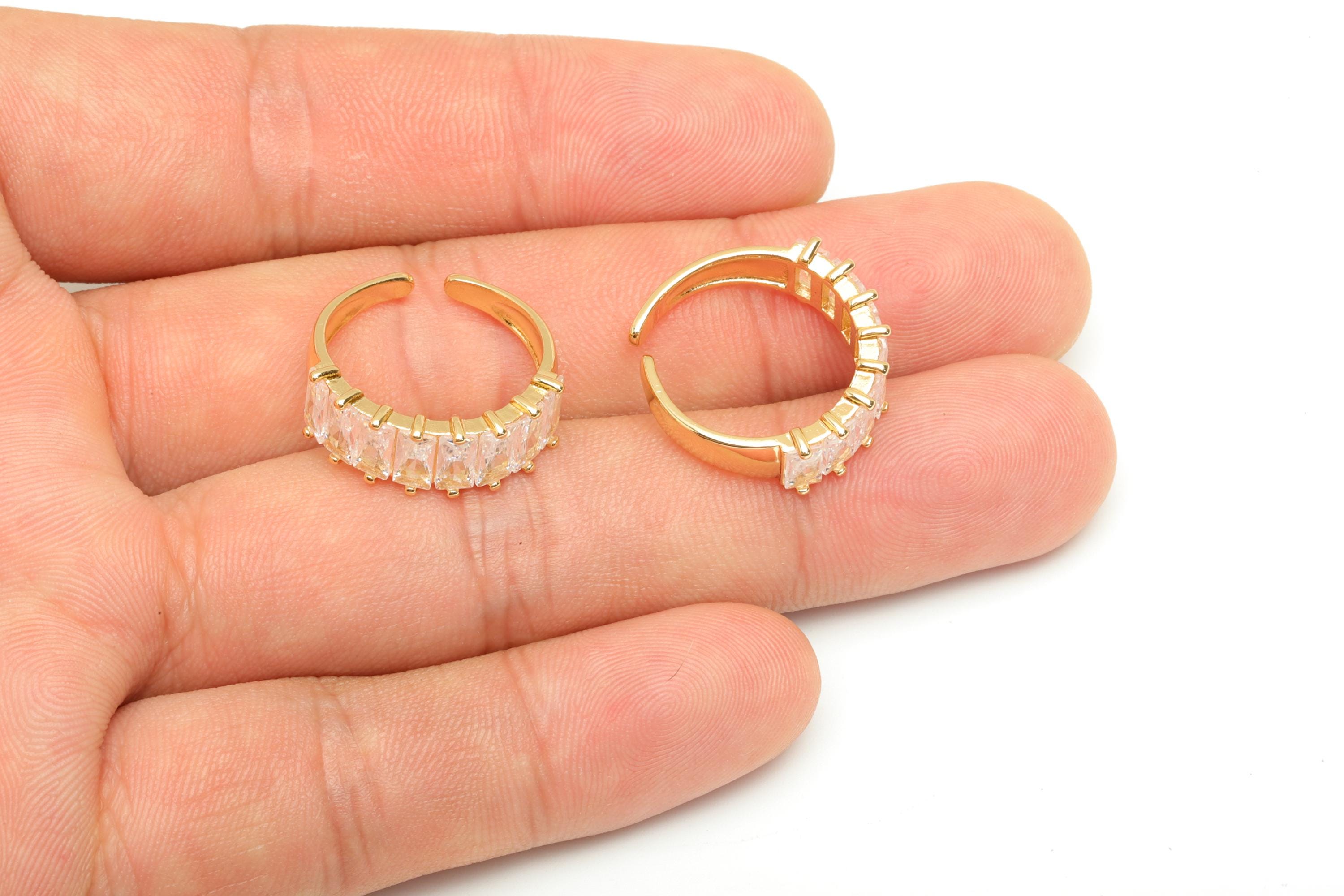 Brass Adjustable Ring - Open Round Zircon Hoop Ring - Gold CZ Circle Adjustable Ring - 18K Real Gold Plating - 20.5x20.23x7.3mm - RGP7677 - DOMEDBAZAAR