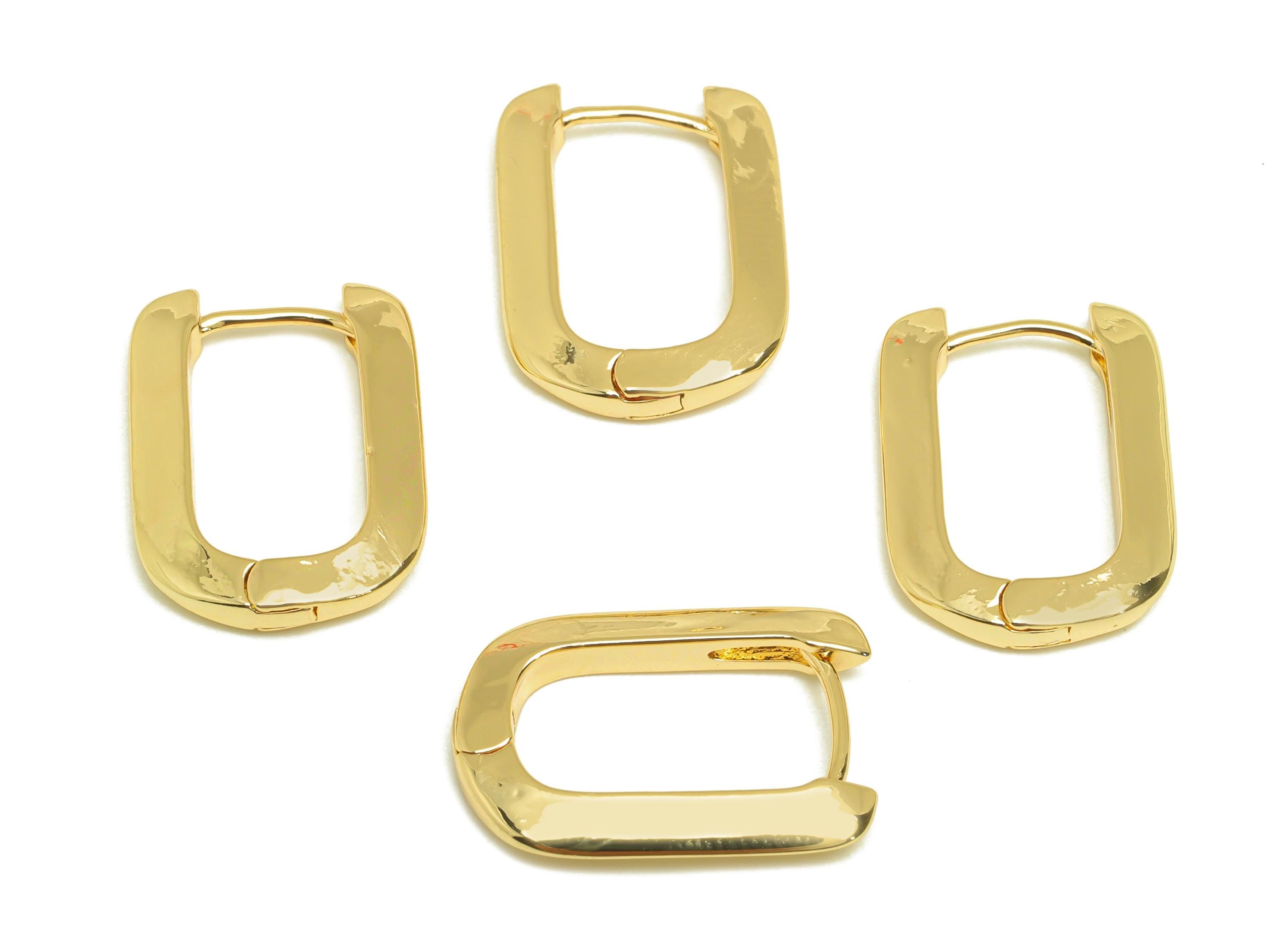 Brass Rectangle Hoop Earring - Gold U Huggie Hoop Earring Clasp - Rectangle Hoop Earring - 18K Real Gold Plated - 19.92x14.7x2.59mm- RGP7679 - DOMEDBAZAAR