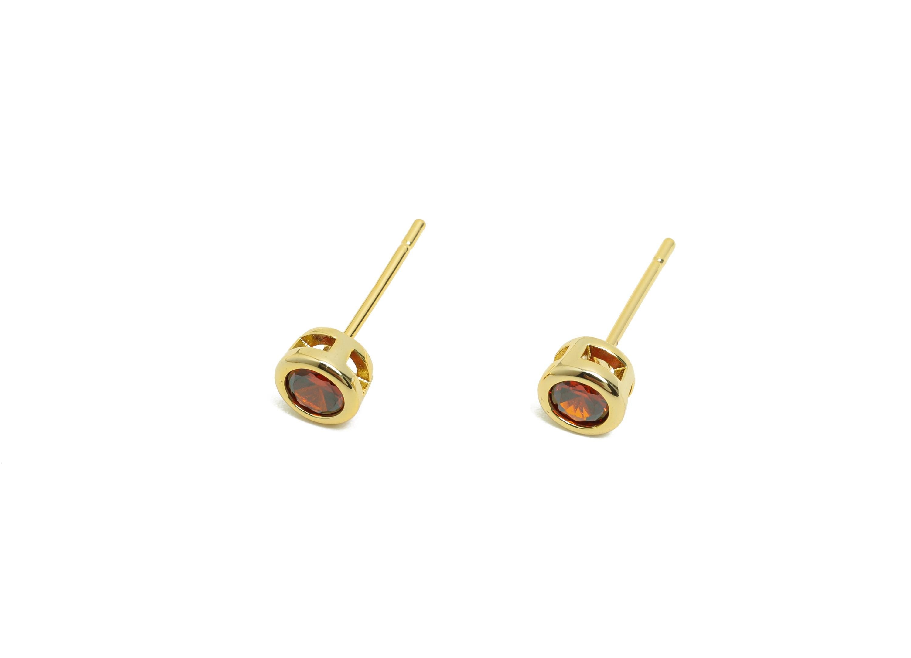 Brass CZ Earring Post - Brass Deep Garnet Earring Stud - Zircon Earring Post - Gold Jewelry - 18K Real Gold Plated - 15x5x3mm - RGP8397M - DOMEDBAZAAR