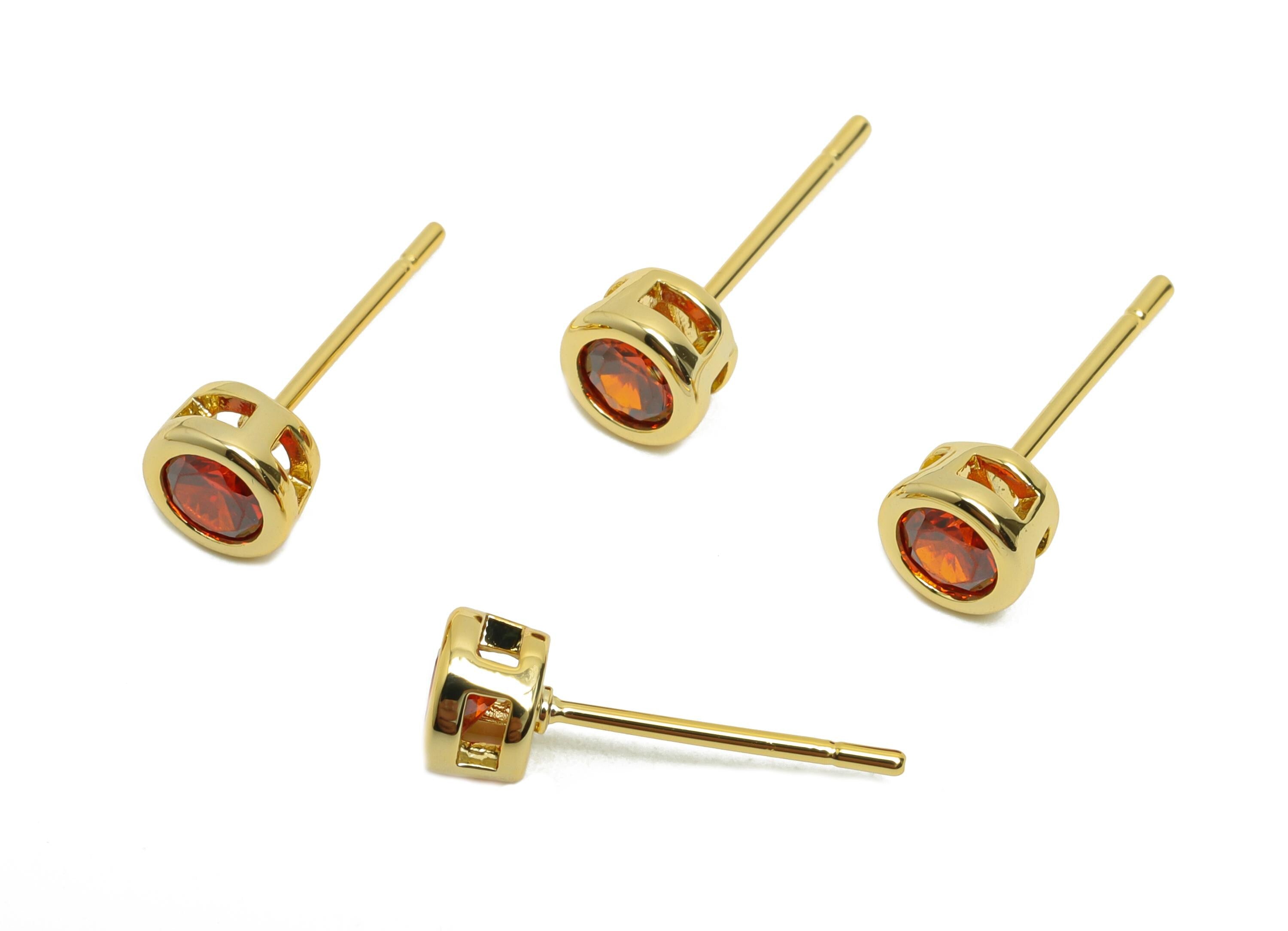 Brass CZ Earring Post - Brass Garnet (CZ-13) Earring Stud - Zircon Earring Post - Gold Jewelry - 18K Real Gold Plated - 15x5x3mm - RGP8397Y - DOMEDBAZAAR