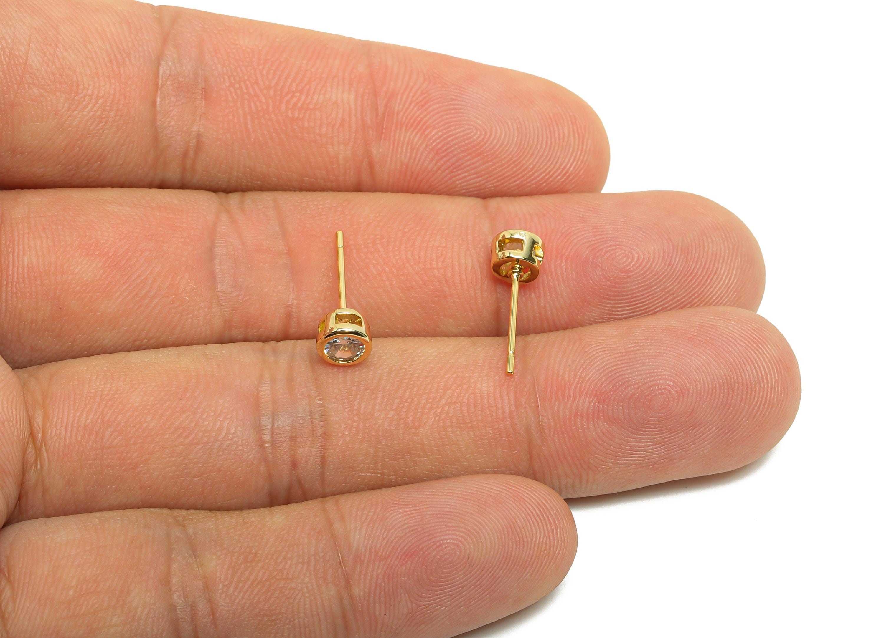 Brass CZ Earring Post - Brass White (CZ-21) Earring Stud - Zircon Earring Post - Gold Jewelry - 18K Real Gold Plated - 15x5x3mm - RGP8397V - DOMEDBAZAAR