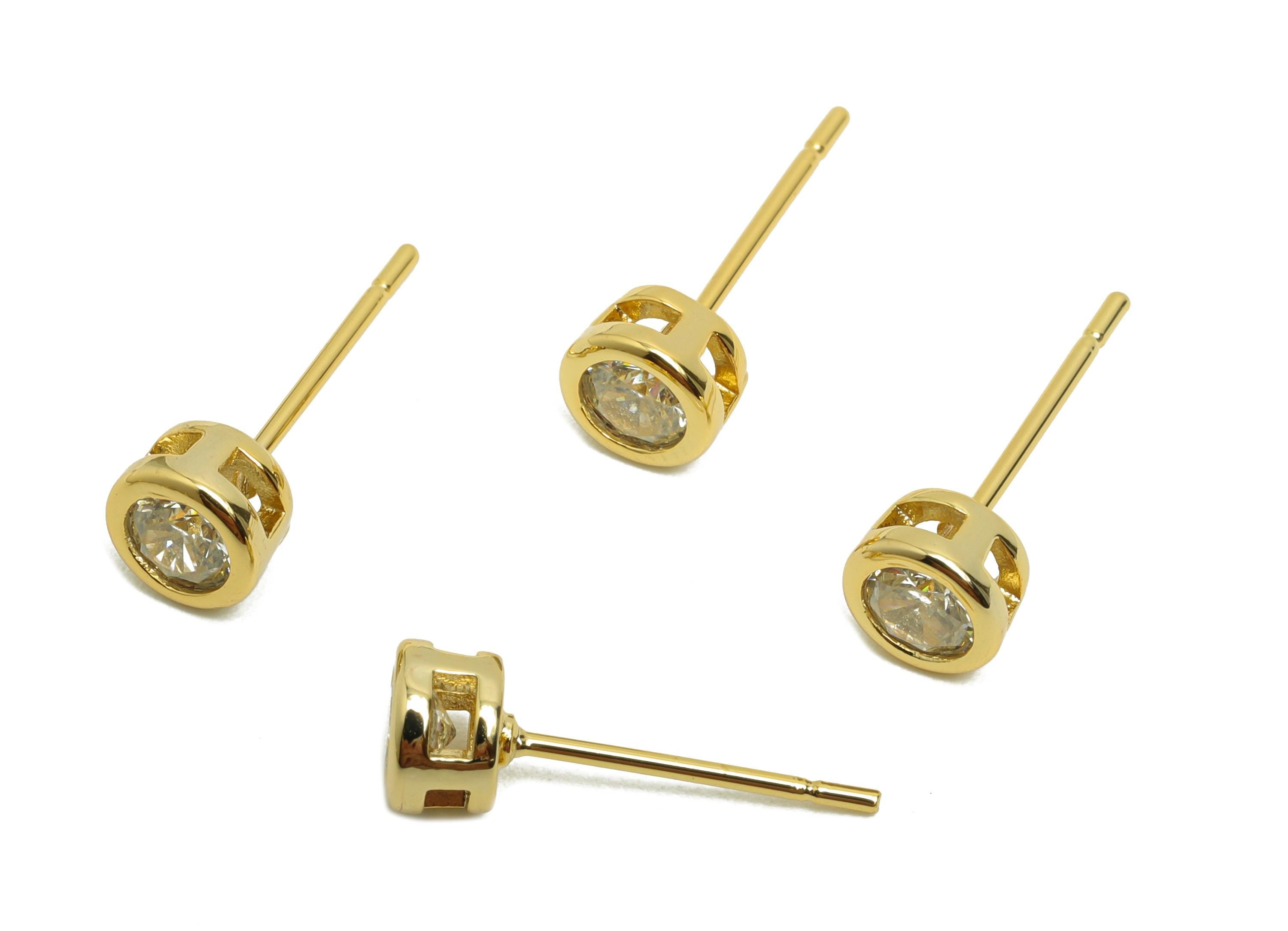 Brass CZ Earring Post - Brass Lemon (CZ-03) Earring Stud - Zircon Earring Post - Gold Jewelry - 18K Real Gold Plated - 15x5x3mm - RGP8397R - DOMEDBAZAAR