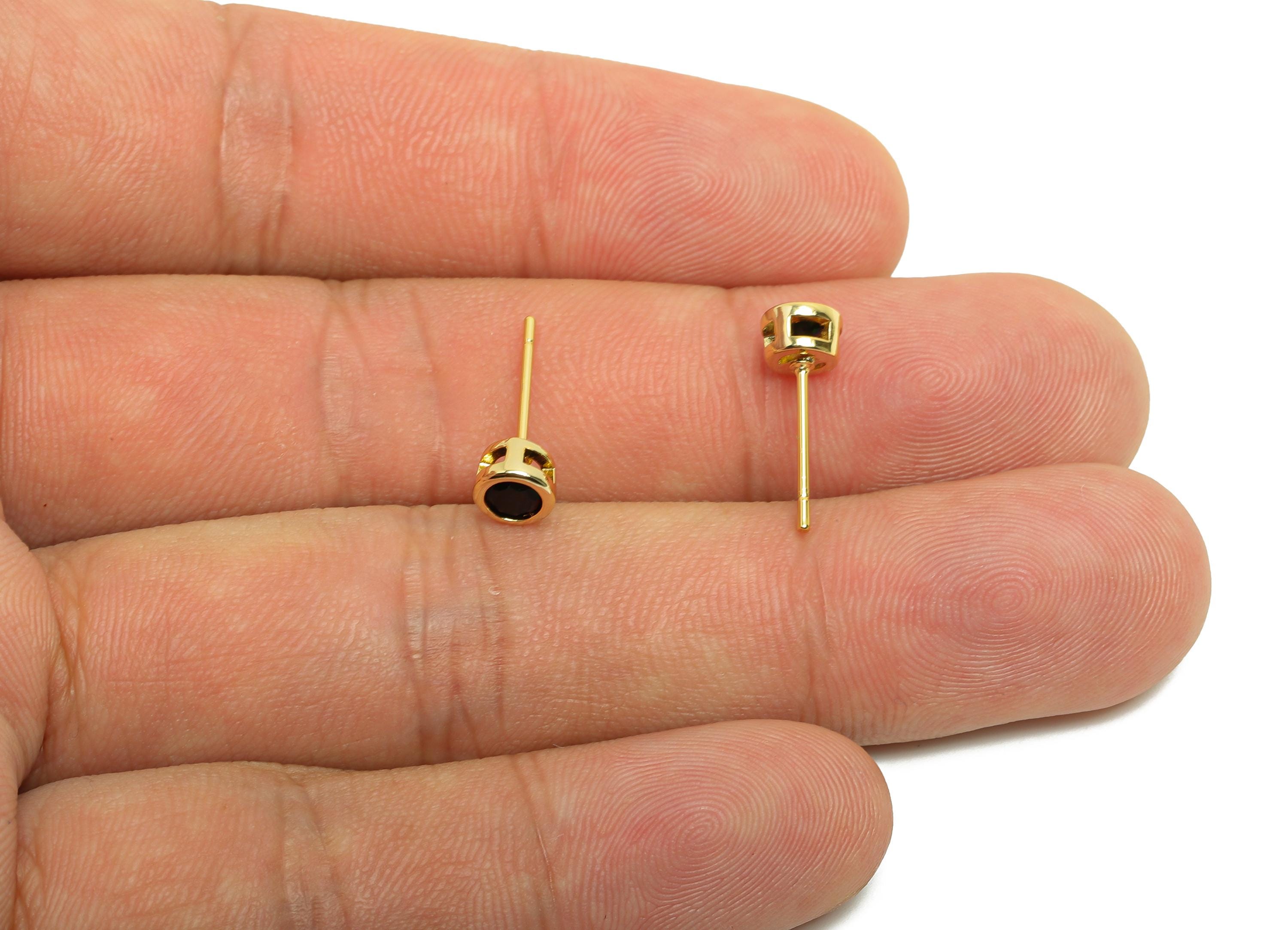 Brass CZ Earring Post - Brass Black (CZ-22) Earring Stud - Zircon Earring Post - Gold Jewelry - 18K Real Gold Plated - 15x5x3mm - RGP8397T - DOMEDBAZAAR