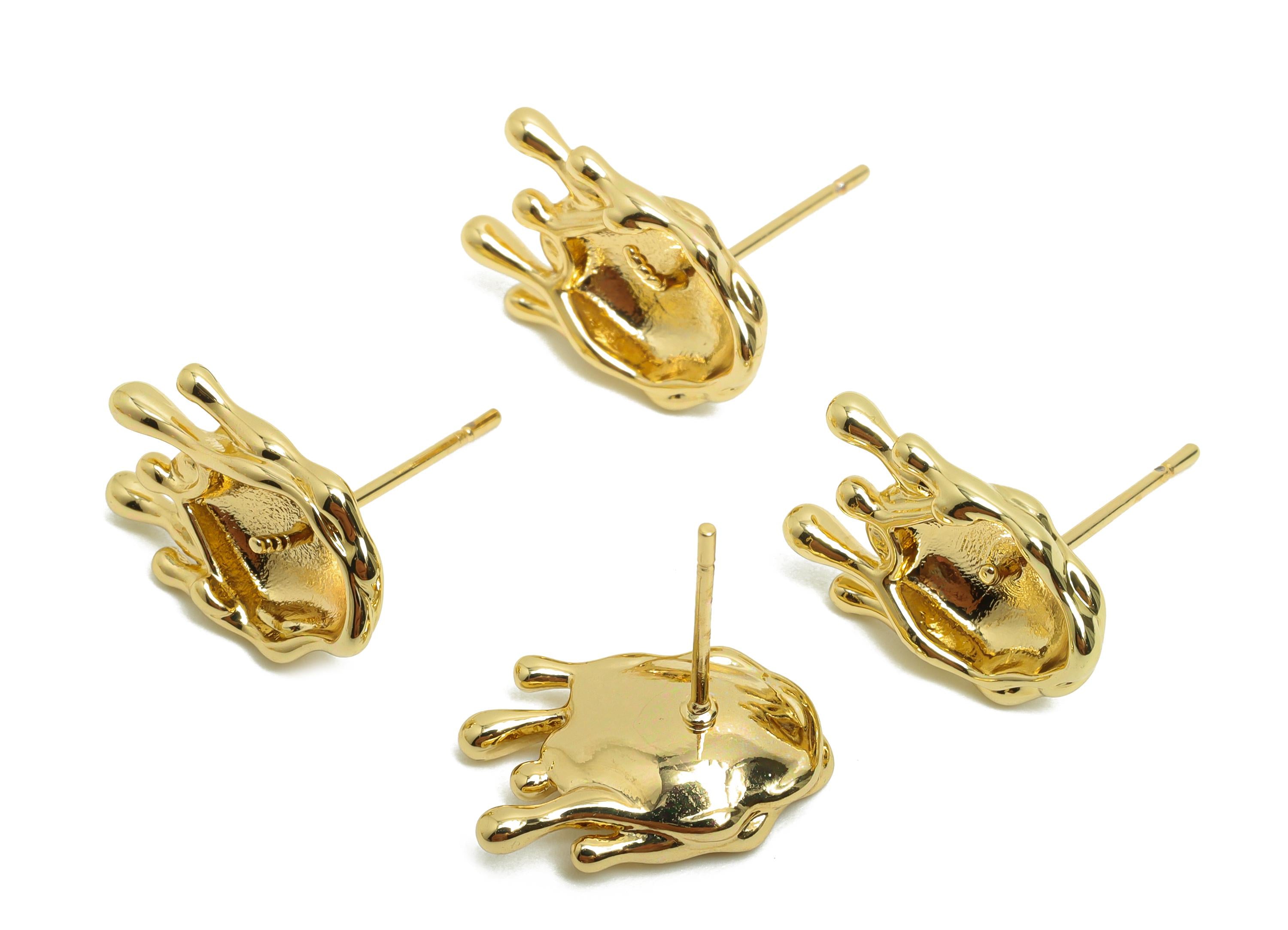 Brass Melt Earring Post - Brass Earring Stud For Pearl - Earring Pearl Setting - Gold Jewelry - 18K Real Gold Plating - 15.4x9x3mm - RGP8403 - DOMEDBAZAAR