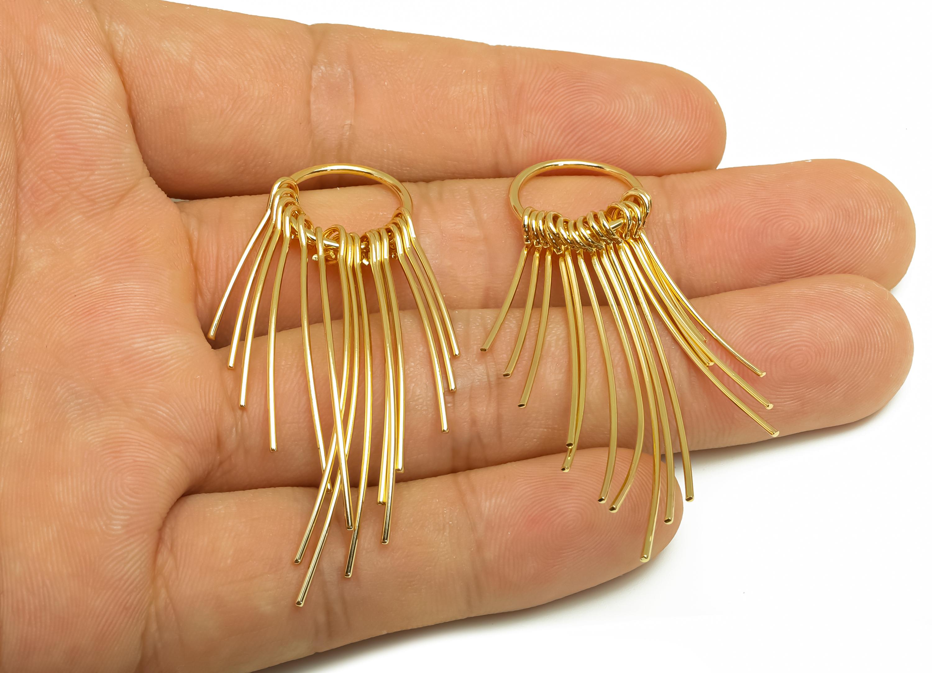 Brass Tassel Earring Charm - Brass Dangle Tassel Wire Earring Charm - Tassel Wire Earring Charm - 18K Real Gold Plated - 55x14x1mm - RGP8171 - DOMEDBAZAAR