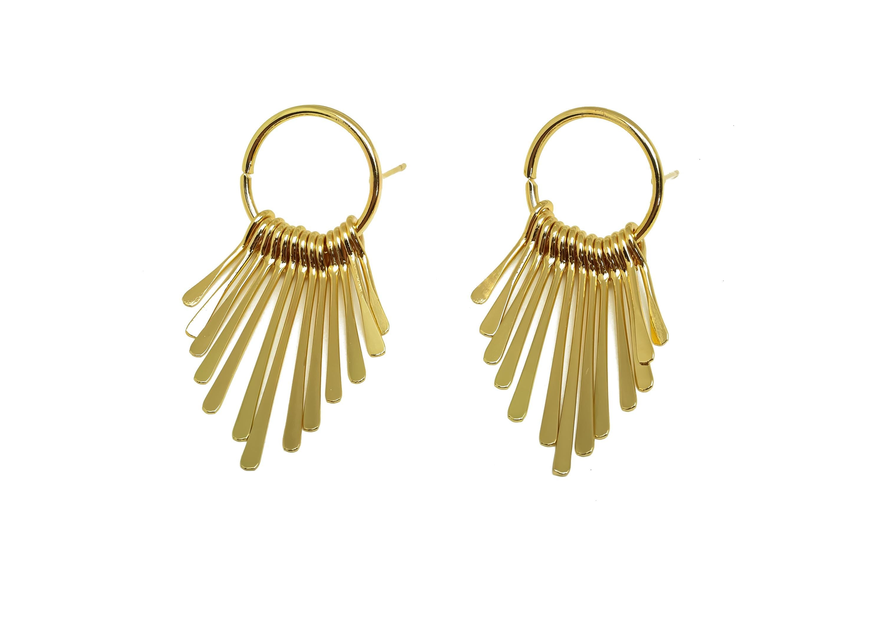 Brass Tassel Earring Stud - Brass Dangle Tassel Wire Earring Post - Hammered Tassel Earring Post - 18K Real Gold Plating - 48x18x1mm-RGP8168 - DOMEDBAZAAR