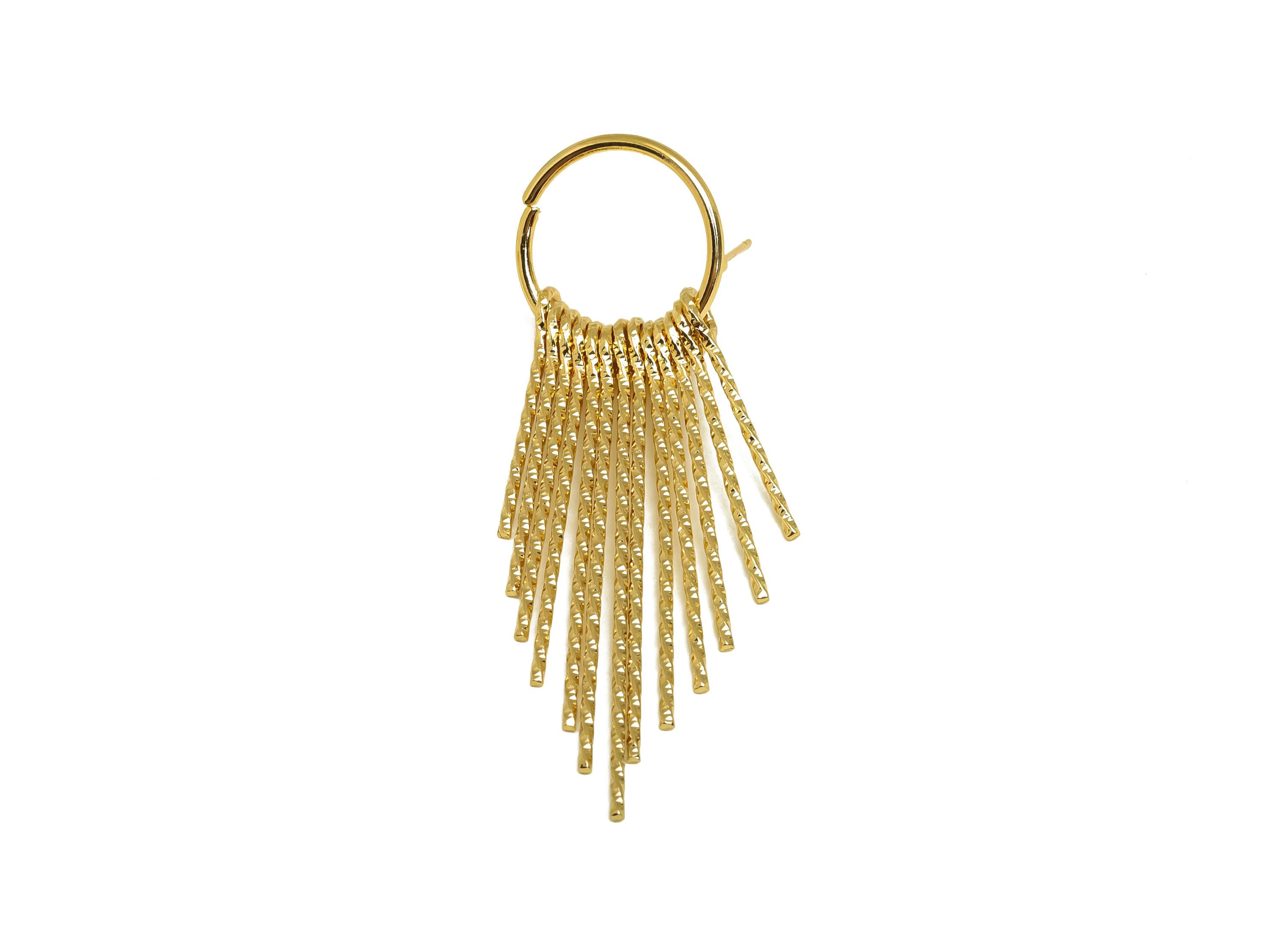 Brass Tassel Earring Stud - Brass Dangle Tassel Wire Earring Post - Textured Tassel Earring Post - 18K Real Gold Plating - 63x19x1mm-RGP8177 - DOMEDBAZAAR