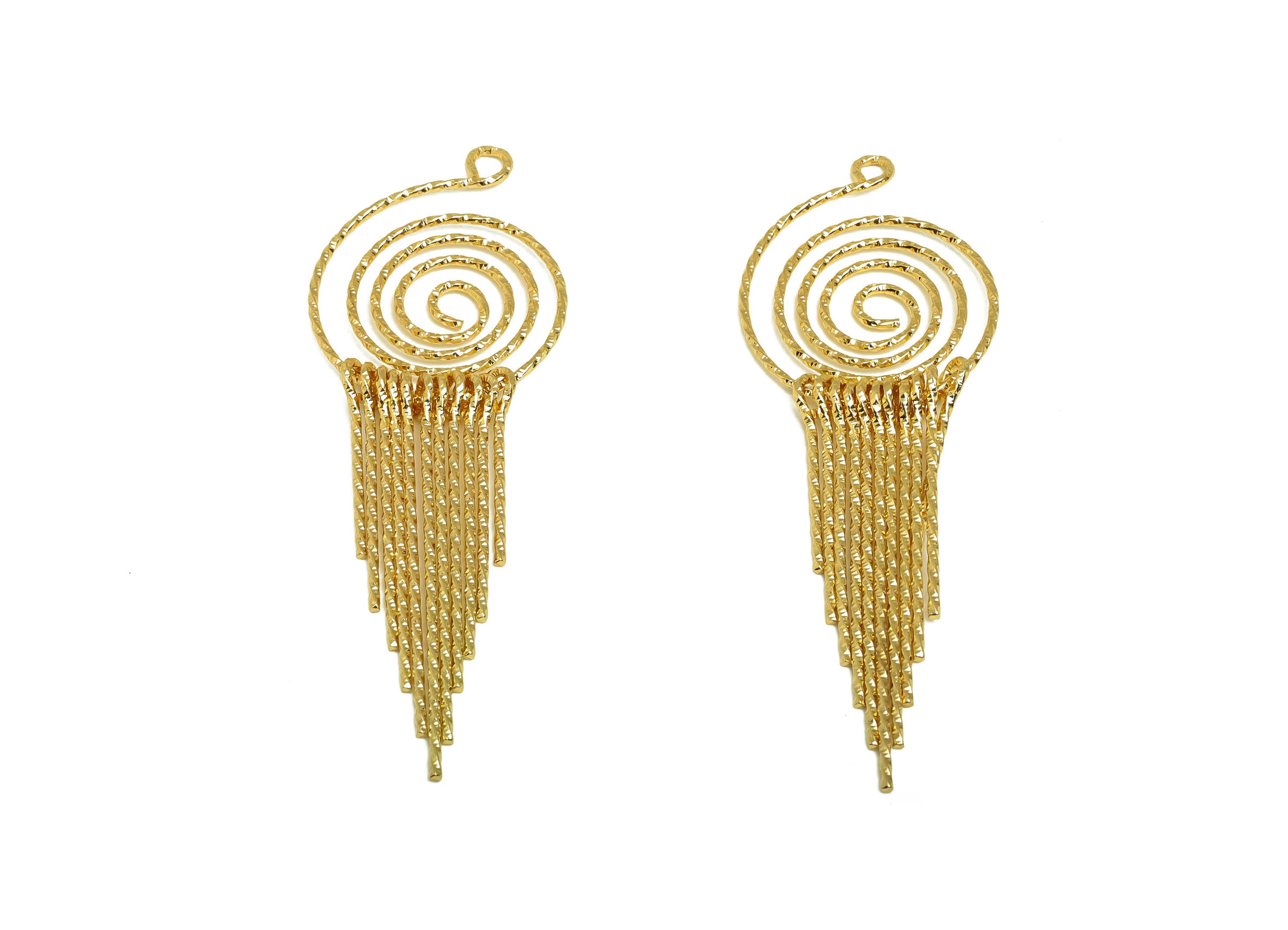 Brass Tassel Earring Charm - Brass Dangle Tassel Earring Charm - Textured Snail Tassel Charm - 18K Real Gold Plating - 81x27x1mm - RGP8173 - DOMEDBAZAAR