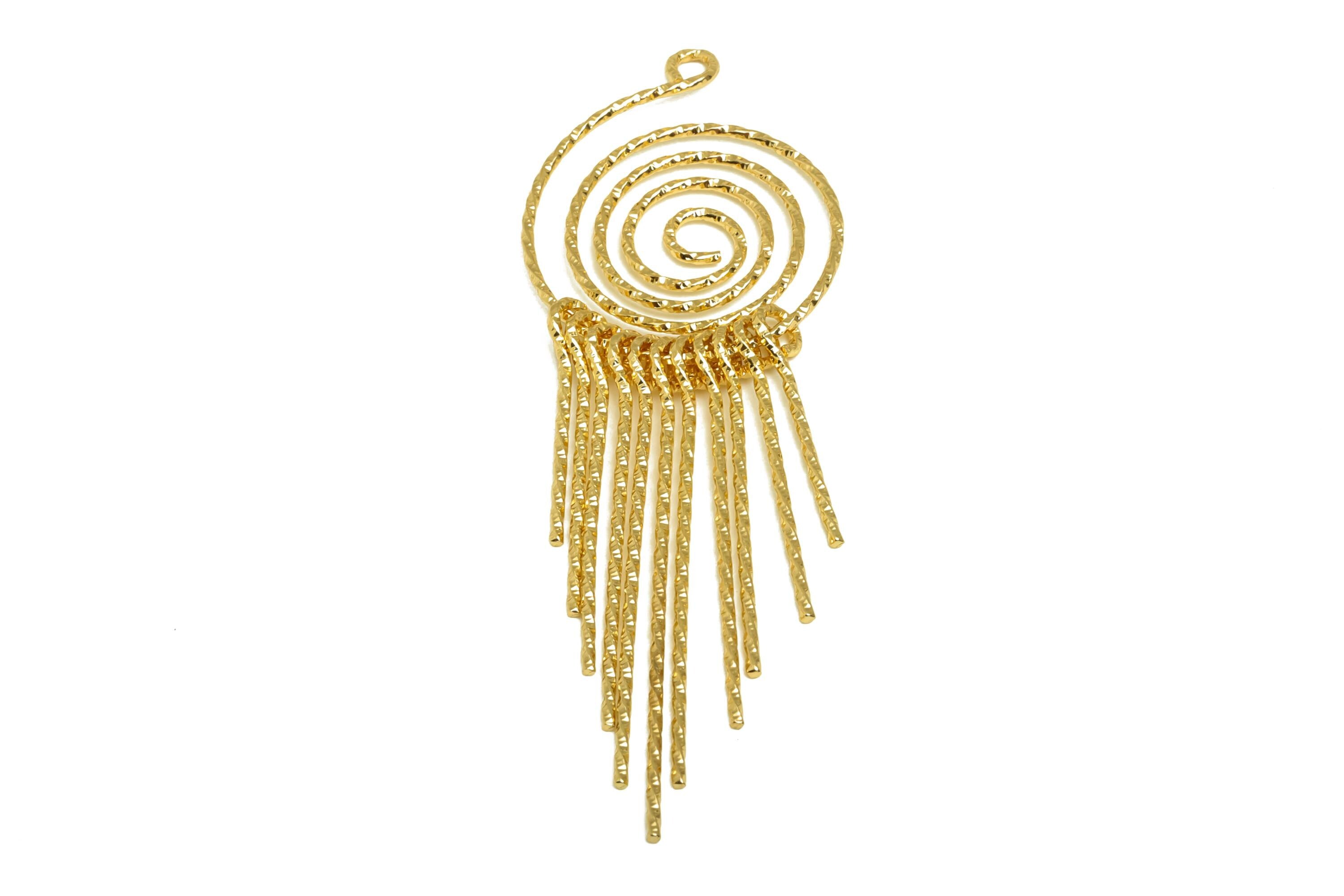 Brass Tassel Earring Charm - Brass Dangle Tassel Earring Charm - Textured Snail Tassel Charm - 18K Real Gold Plating - 81x27x1mm - RGP8173 - DOMEDBAZAAR