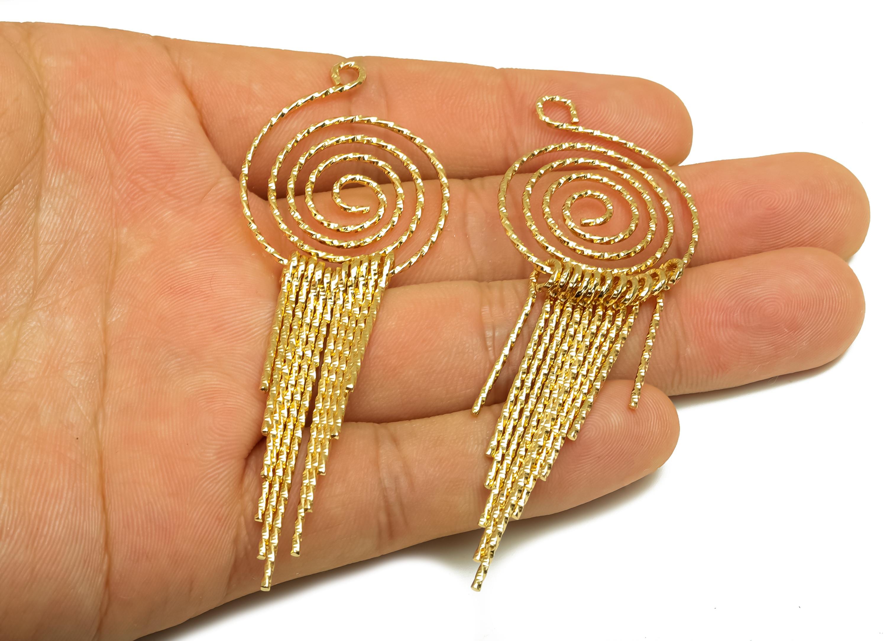 Brass Tassel Earring Charm - Brass Dangle Tassel Earring Charm - Textured Snail Tassel Charm - 18K Real Gold Plating - 81x27x1mm - RGP8173 - DOMEDBAZAAR