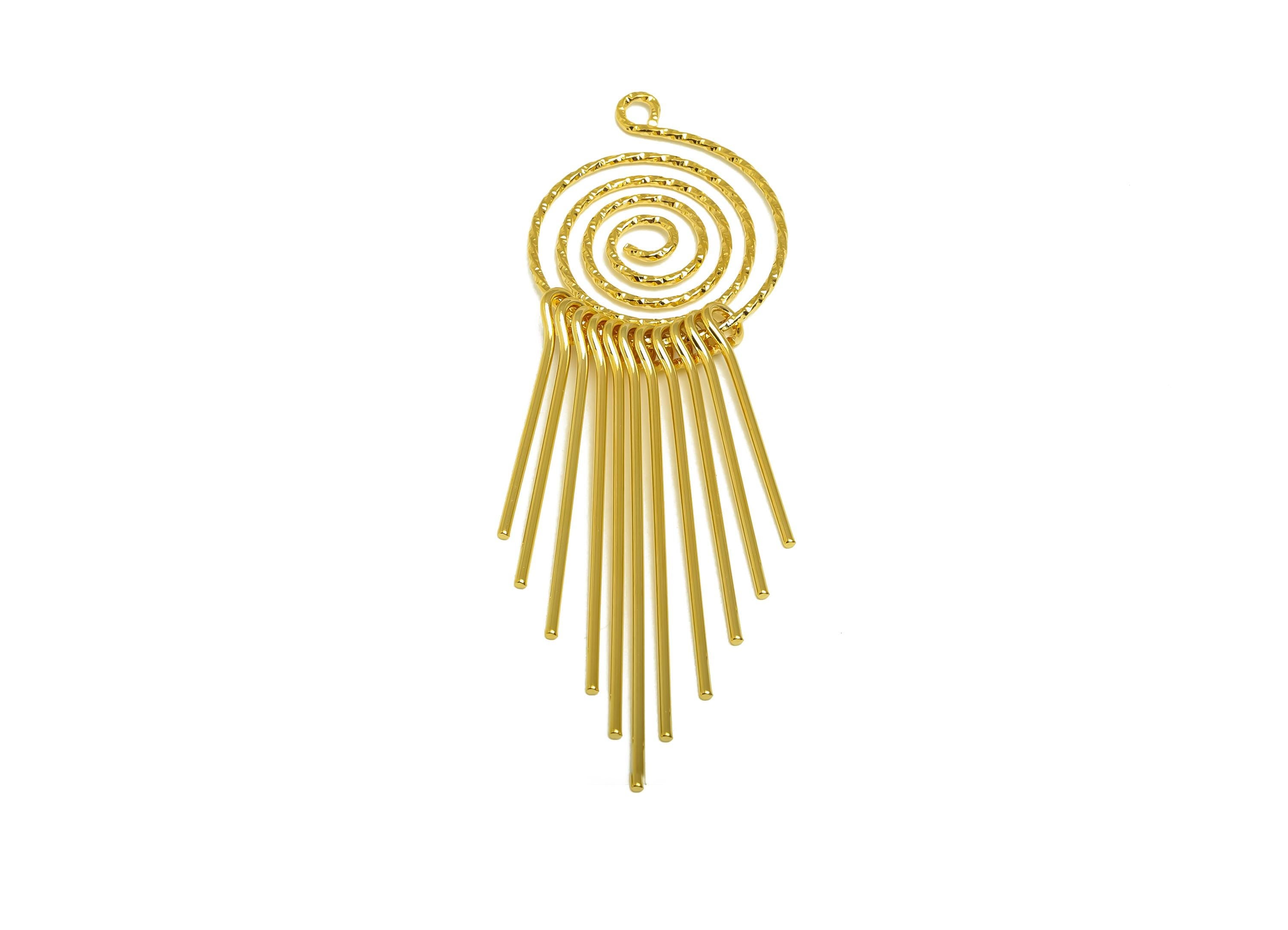 Brass Tassel Earring Charm - Dangle Tassel Earring Charm - Textured Snail 11 Wire Tassel Charm - 18K Real Gold Plating - 85x27x1mm - RGP8180 - DOMEDBAZAAR