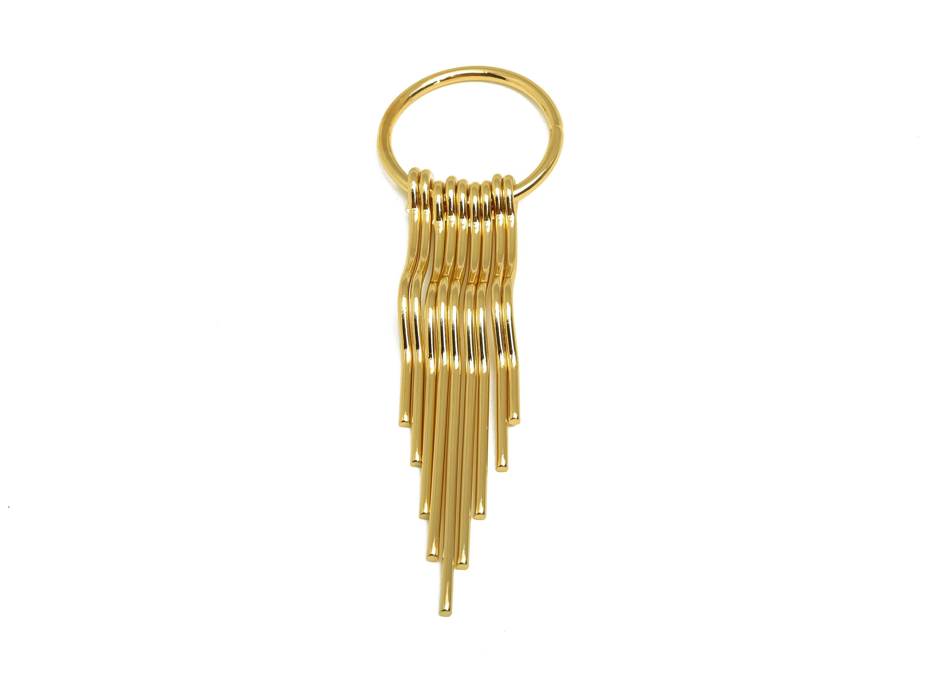 Brass Tassel Earring Charm - Brass Dangle Tassel Wire Earring Charm - Wavy Earring Charm - 18K Real Gold Plating - 66x20x1.39mm - RGP8172 - DOMEDBAZAAR