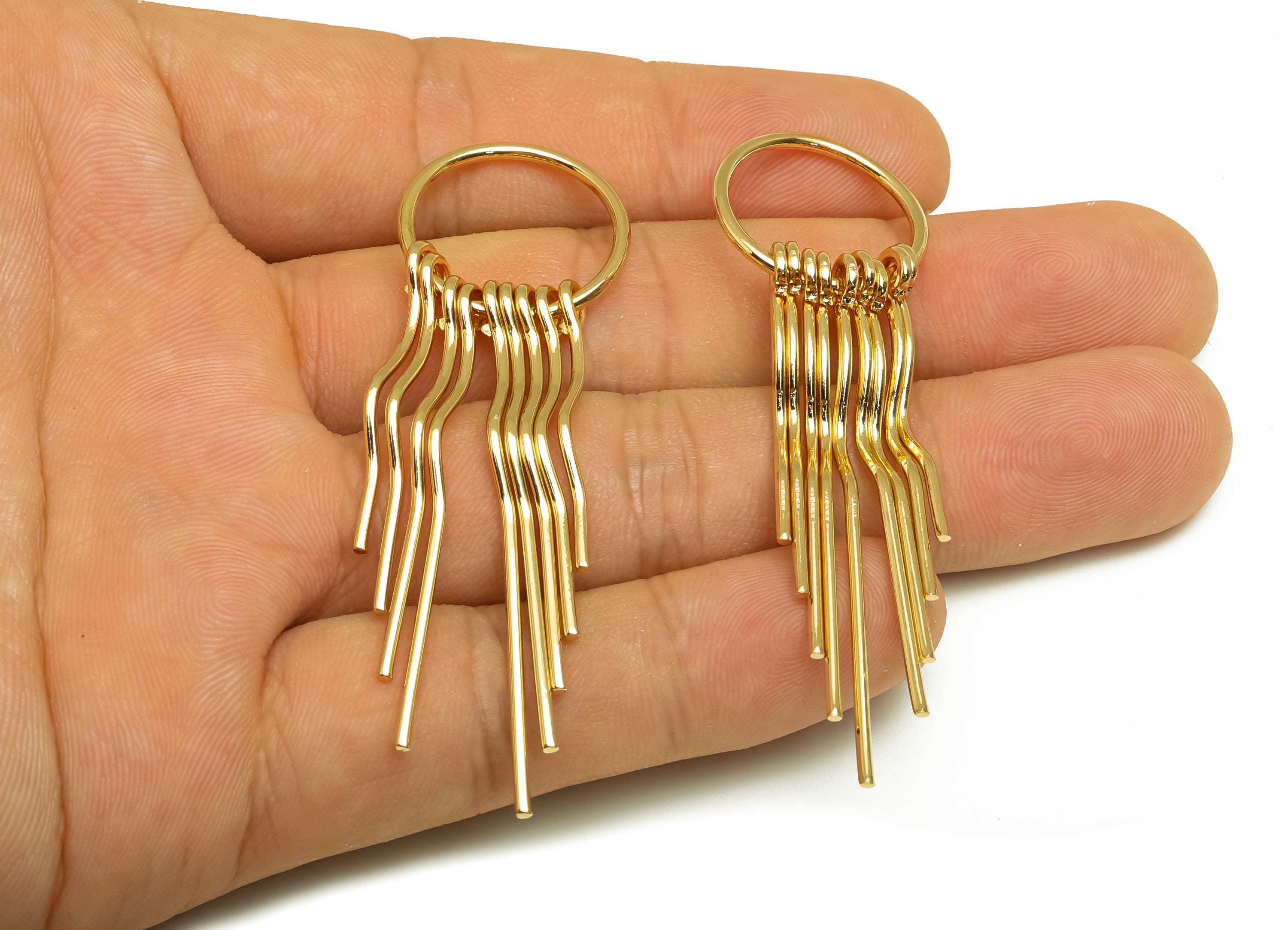 Brass Tassel Earring Charm - Brass Dangle Tassel Wire Earring Charm - Wavy Earring Charm - 18K Real Gold Plating - 66x20x1.39mm - RGP8172 - DOMEDBAZAAR