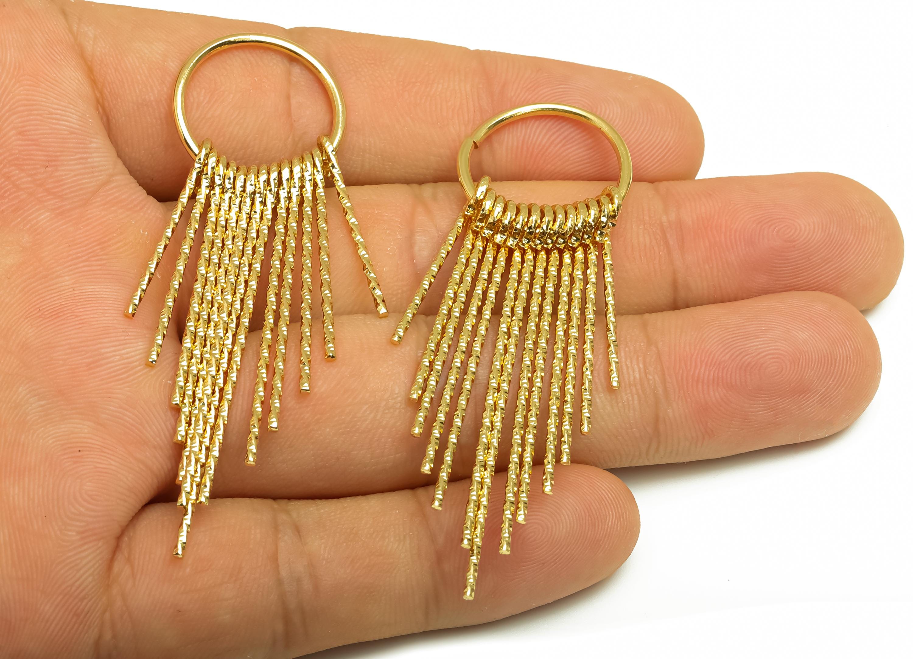 Brass Tassel Earring Charm - Dangle Tassel Wire Earring Charm - Textured Tassel Earring Charm - 18K Real Gold Plating - 65x19x1mm - RGP8176 - DOMEDBAZAAR